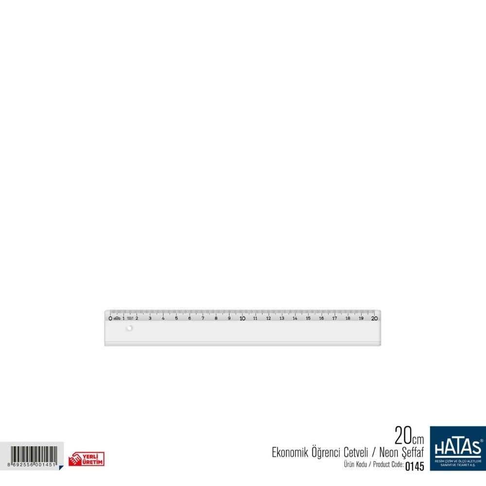 Hatas 0145 Plastik Cetvel 20 cm Eko