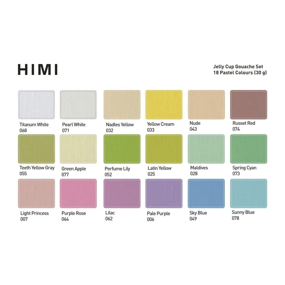 Himi Guaj Boya Seti Jelly Cup 18 Renk x 30 gr Purple Case (Pastel Colours) + 3 Fırça