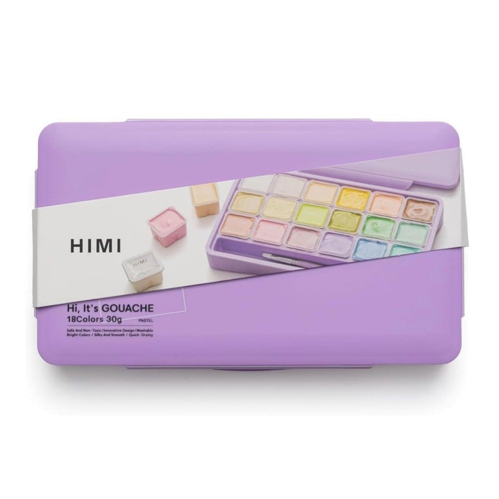 Himi Guaj Boya Seti Jelly Cup 18 Renk x 30 gr Purple Case (Pastel Colours) + 3 Fırça