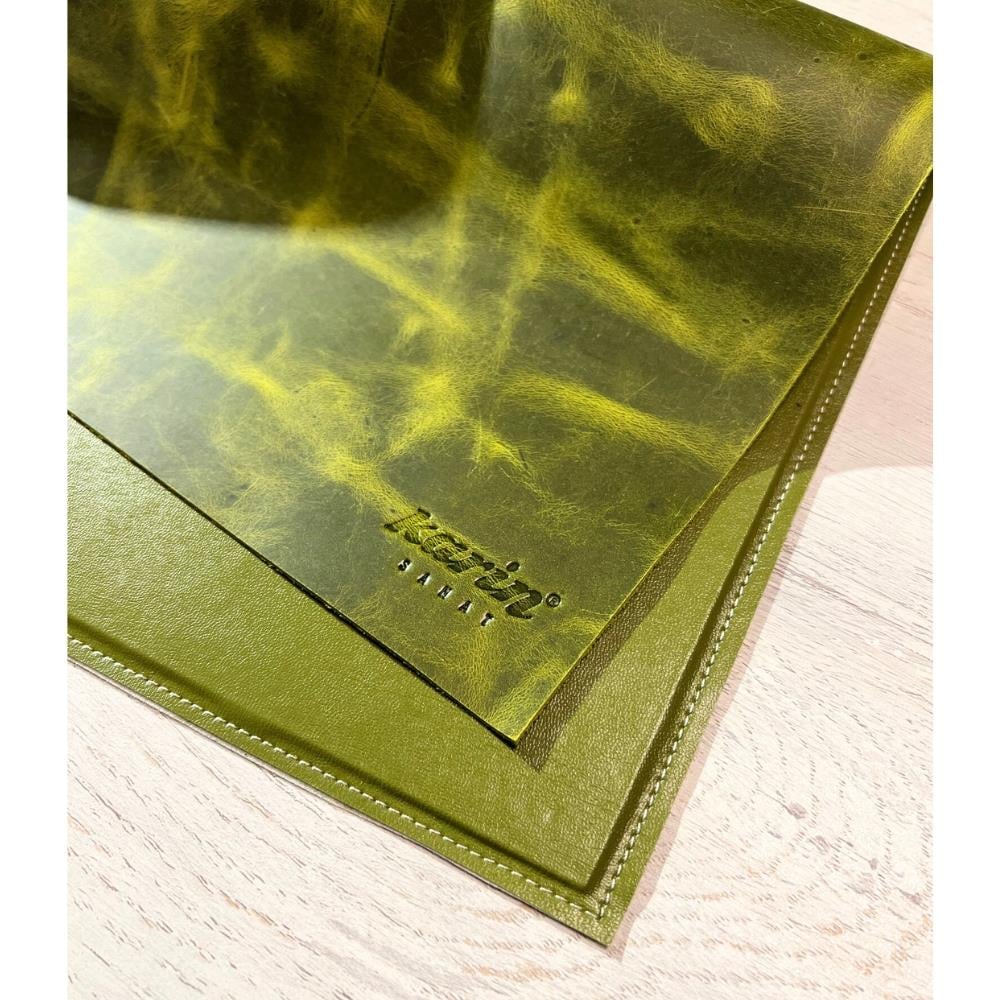 Karin Yazı Altlığı Crazy Deri Sert Kapaklı 30x40 cm Limon Yeşili