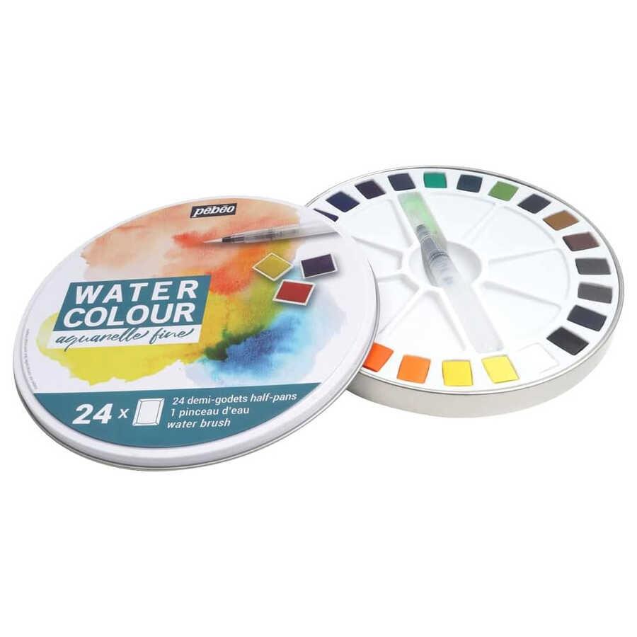 Pebeo Aquarell Watercolor Yuvarlak Dizayn Set 24'lü Teneke Kutu