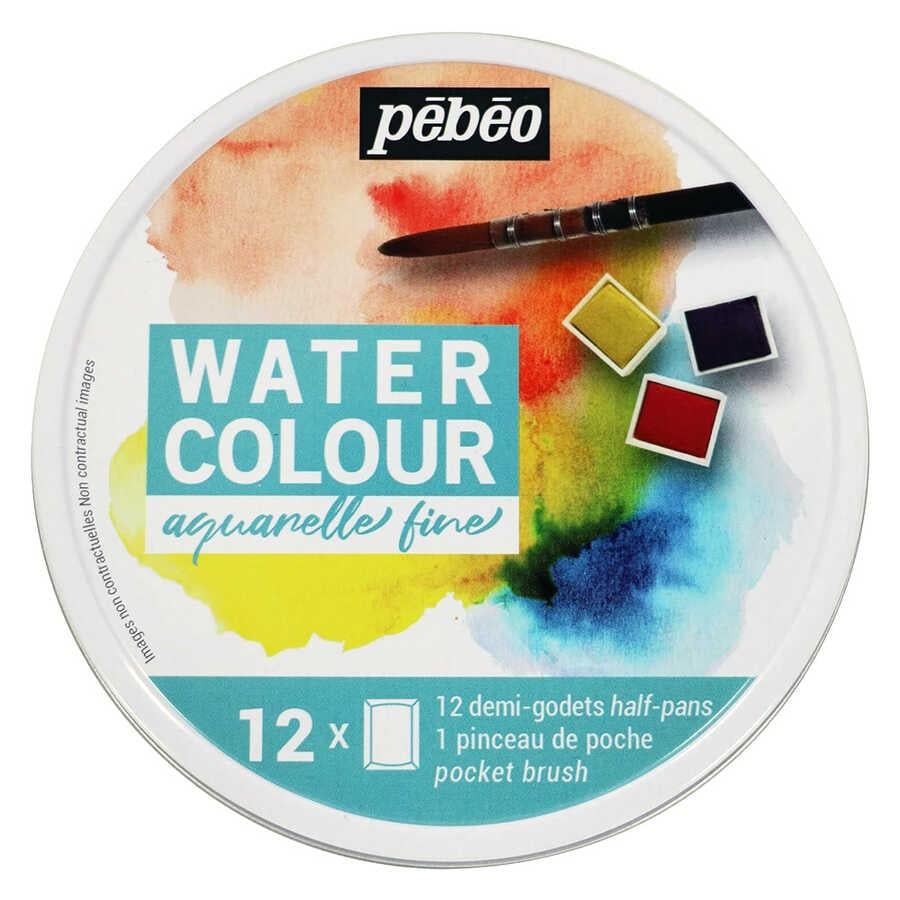 Pebeo Aquarell Watercolor Yuvarlak Dizayn Set 12'li Teneke Kutu