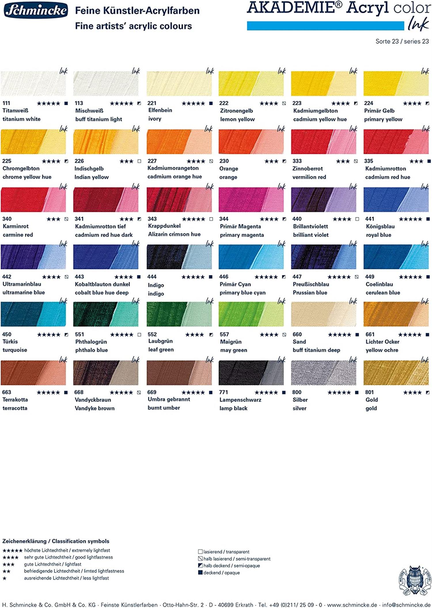 Schmincke Akademie Acryl Color Calligraphy and Airbrush Acrylic Inks 50 ml