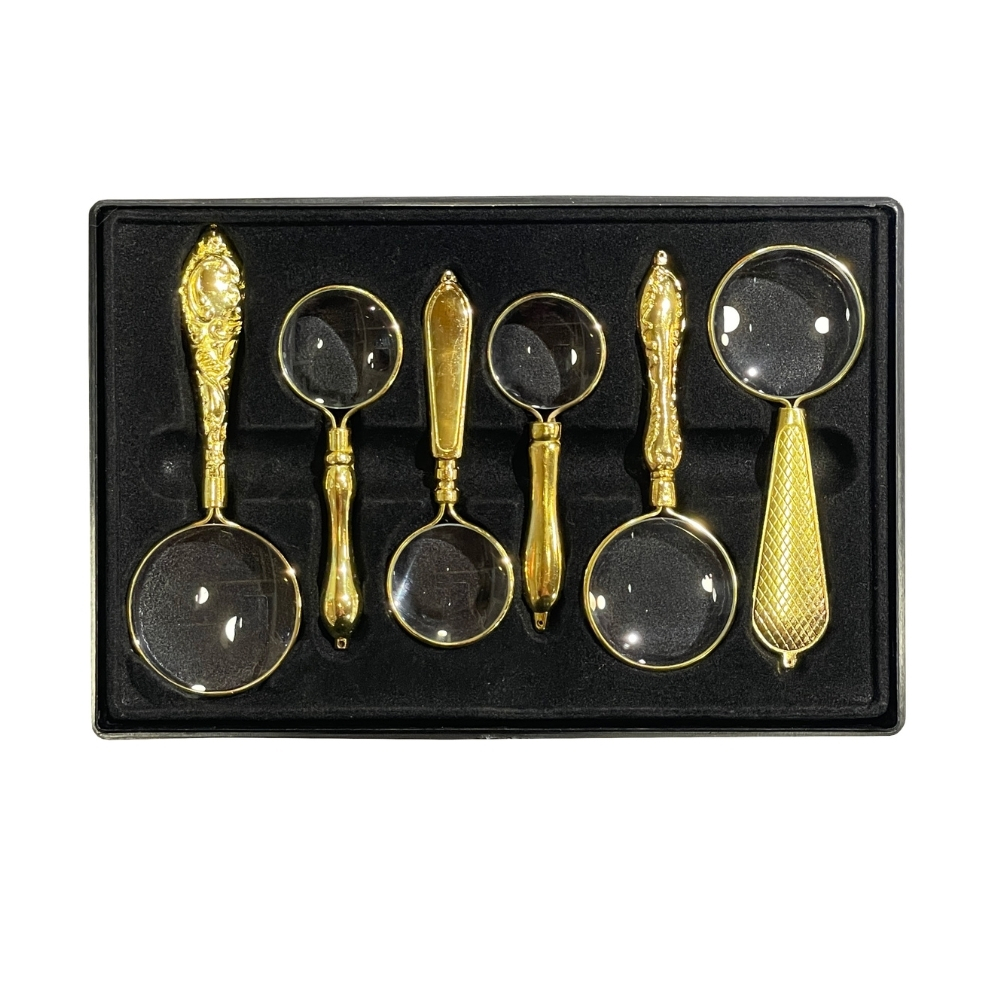 Vera Sanat Altın Renkli İşlemeli Saplı 6'Lı El Büyüteci Seti (32-40-45 mm)