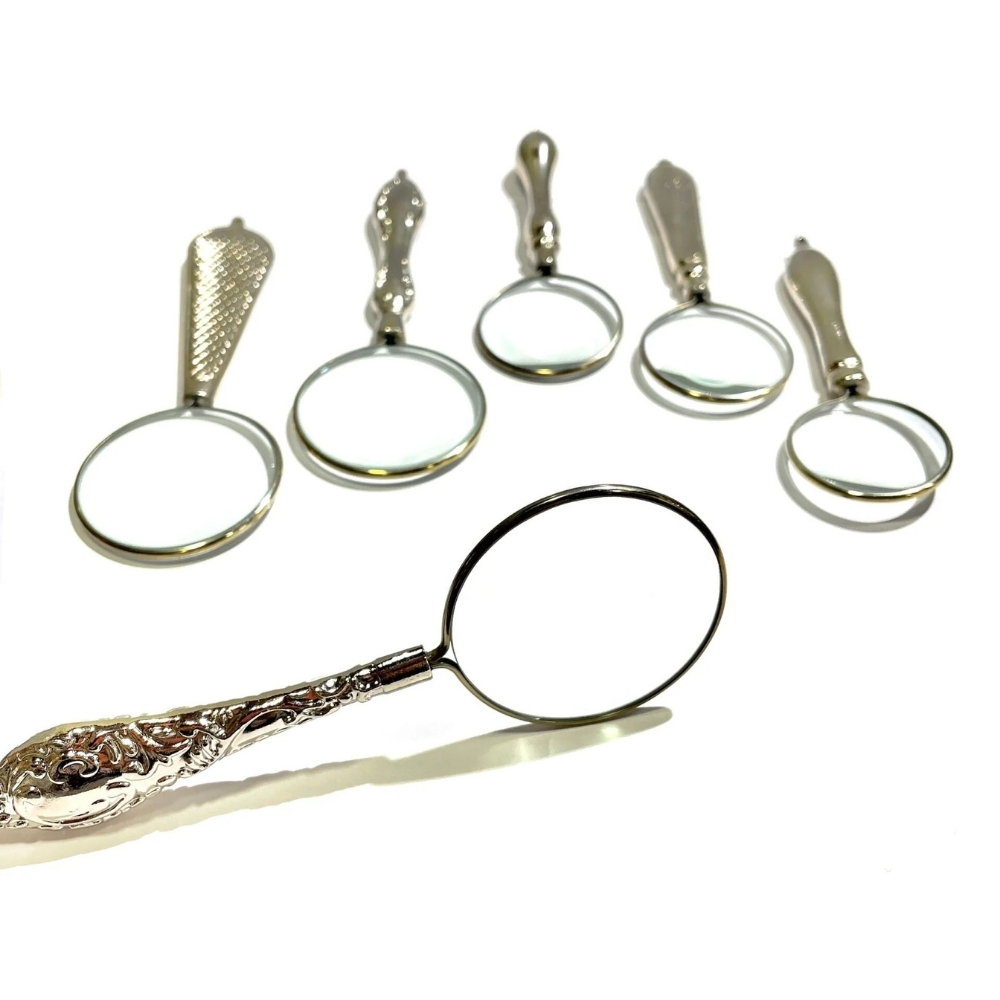 Vera Sanat Gümüş Renkli İşlemeli Saplı 6'Lı El Büyüteci Seti (32-40-45 mm)