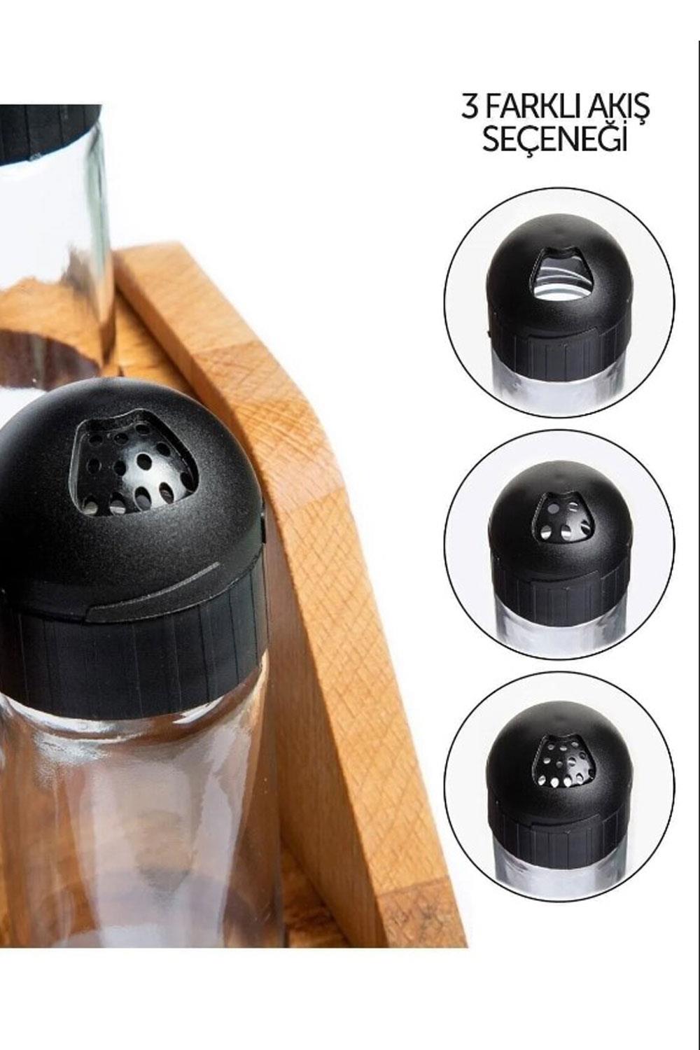 Ahşap Standlı 8 Li Cam Baharatlık Takımı