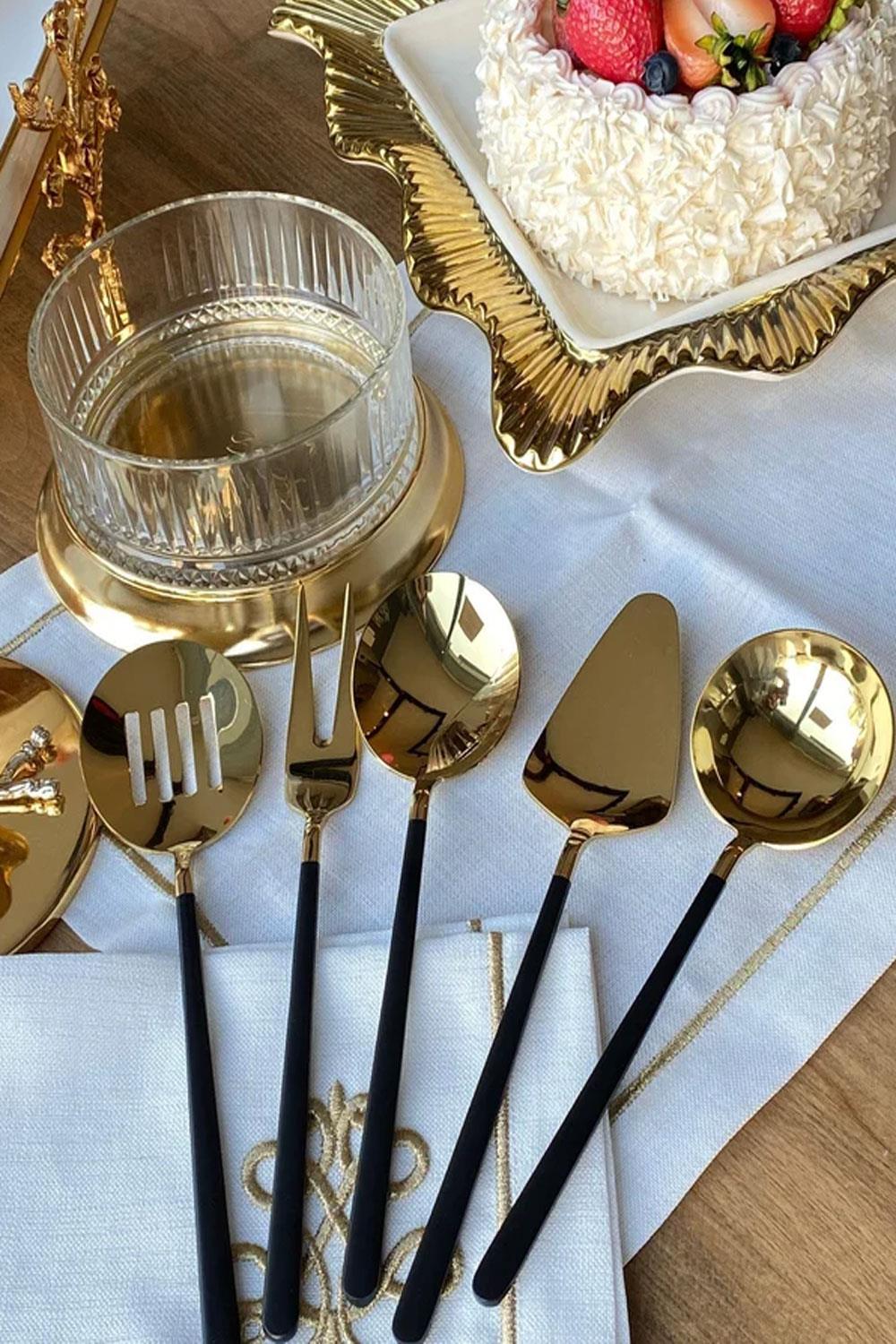 Dame Marie Black-Gold 5 Parça Sos Kepçe Seti