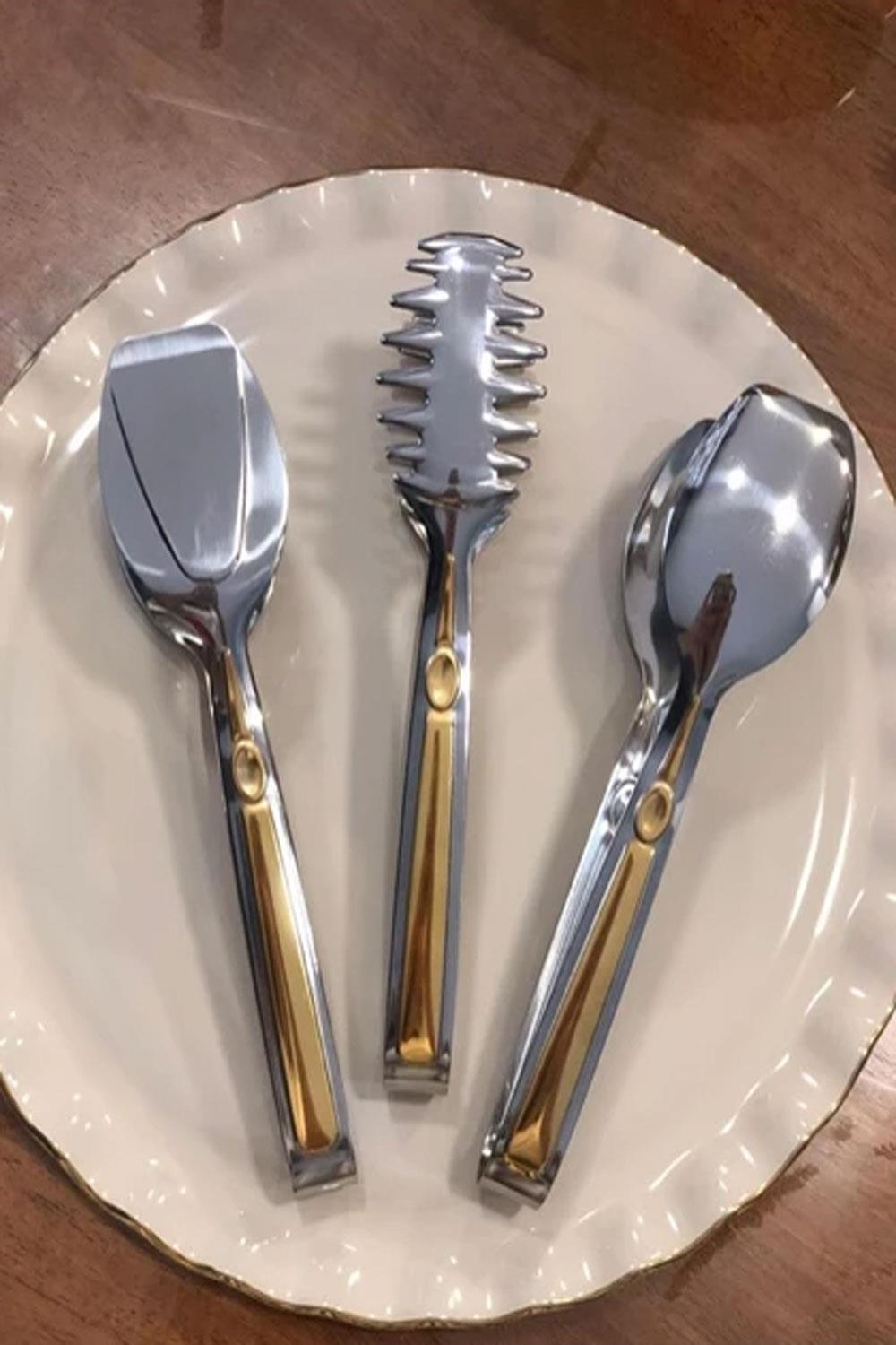 Dame Marie Gold Detaylı 3 Parça Çelik Maşa Seti