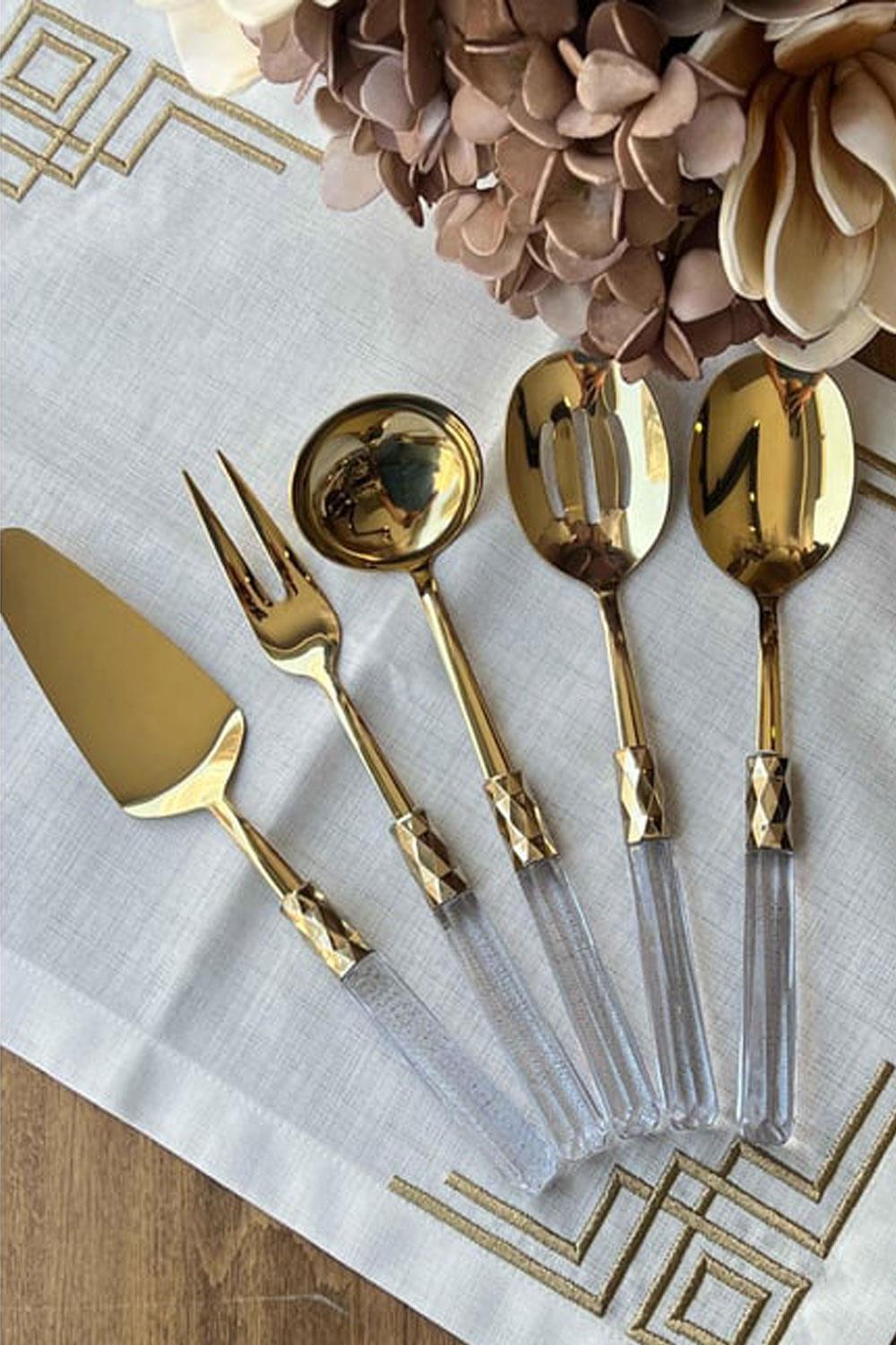 Diamond Gold Şeffaf Servis Sunum Kaşık Seti 5 Parça