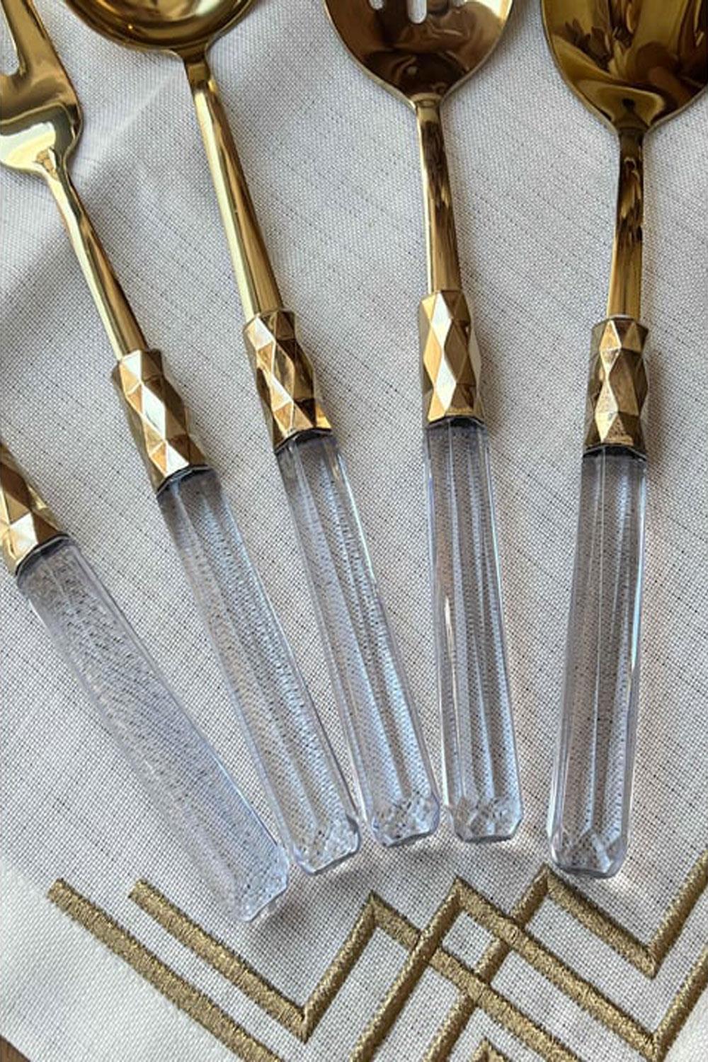 Diamond Gold Şeffaf Servis Sunum Kaşık Seti 5 Parça