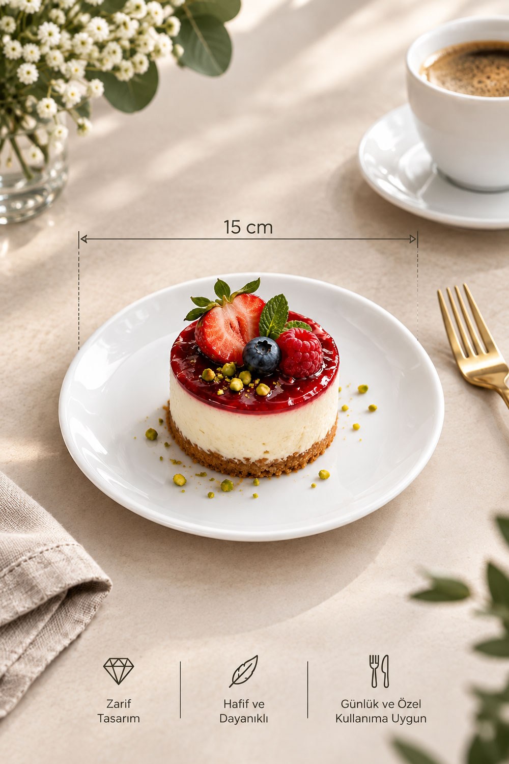 Güral Porselen Otel 12 Adet 15 Cm Düz Tatlı Tabak EO15DU