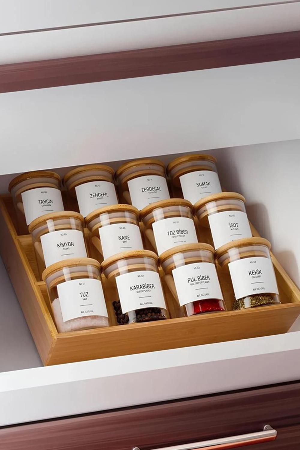Mien Bambu 3 Katlı Katlanır Ayaklı Baharatlık Standı Çekmece İçi Baharatlık Standı