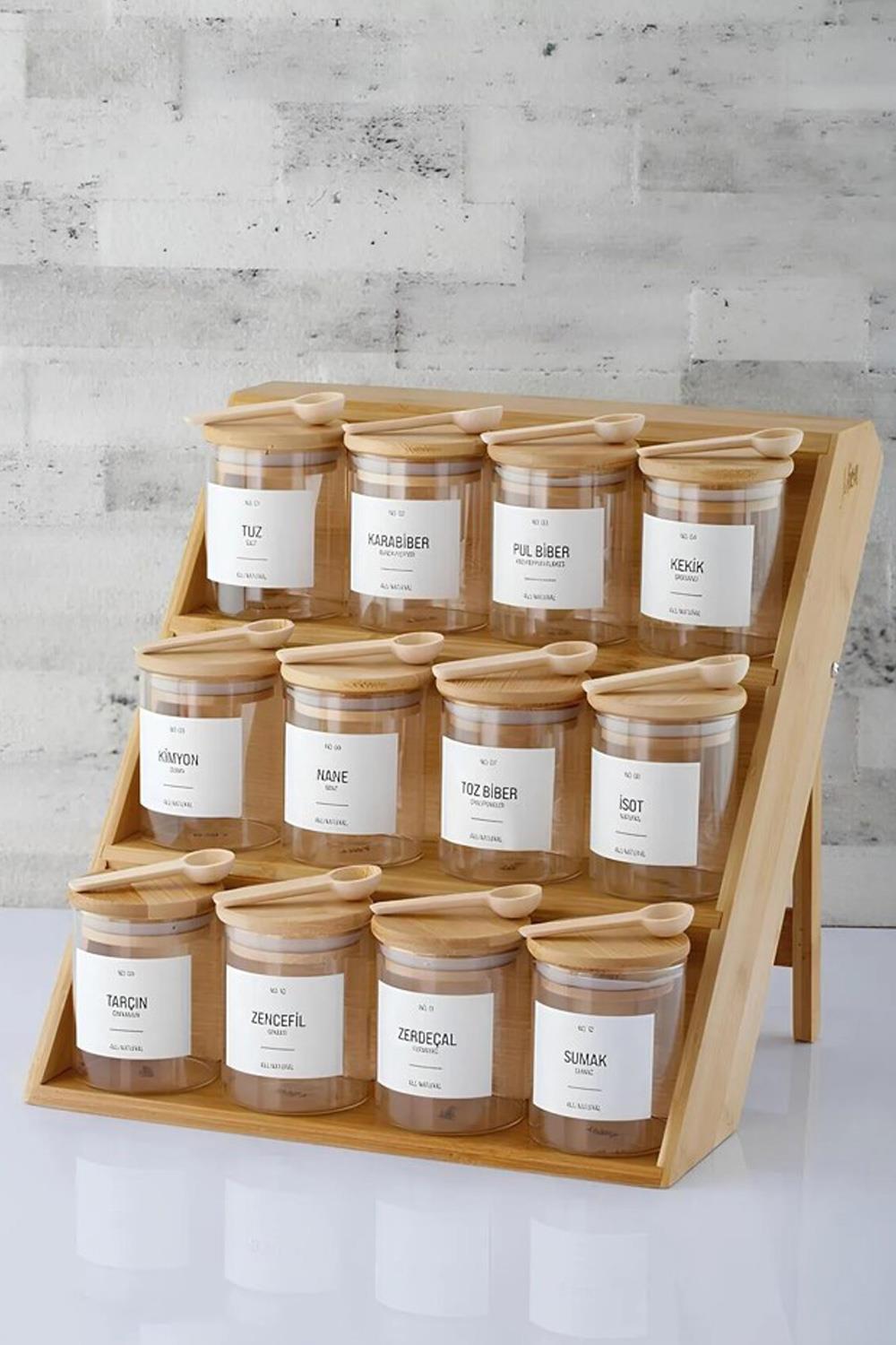 Mien Bambu 3 Katlı Katlanır Ayaklı Baharatlık Standı Çekmece İçi Baharatlık Standı