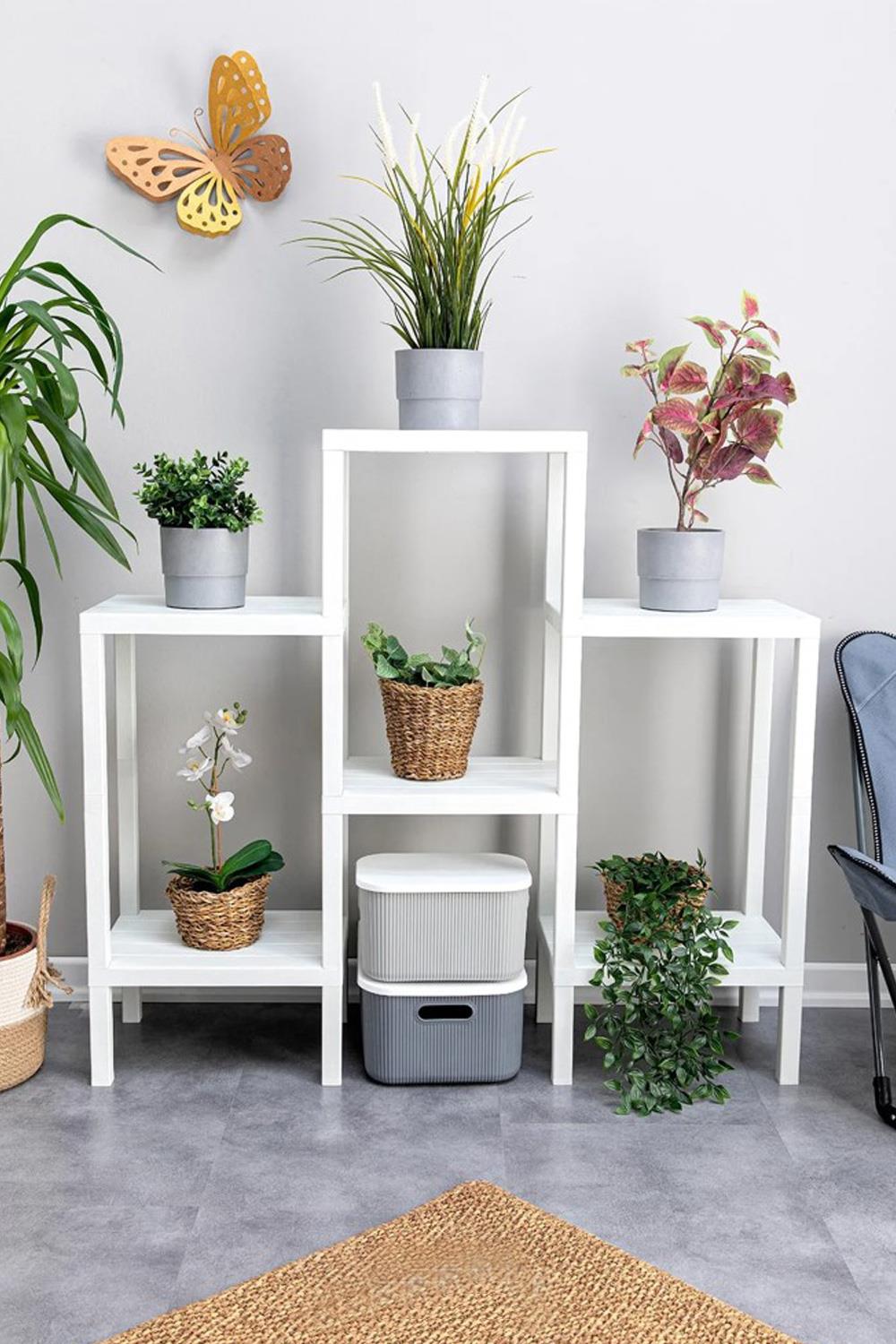 Ombeg 6 Katlı Modüler Raf Banyo Düzenleyici Mutfak Balkon Salon Bahçe Organizeri Beyaz Plastik