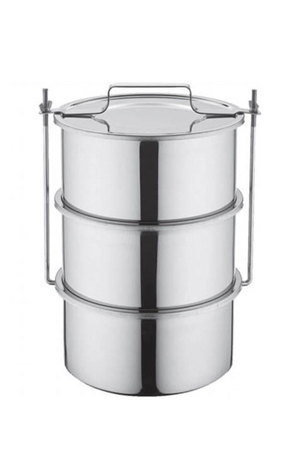 Özbir Paslanmaz Mat 430 Çelik 18/8  Endüstriyel Sefertası 3'lü 24x12 Cm 5.4 Lt 21 Porsiyon