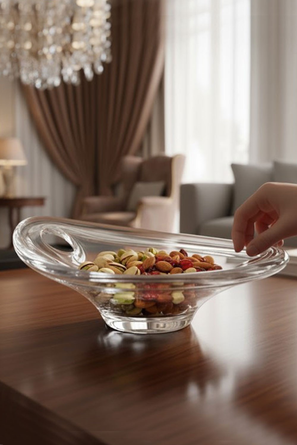 Paşabahçe El İmalatı Kristal Ortası Bombeli Oval Kase 1 Adet 13184