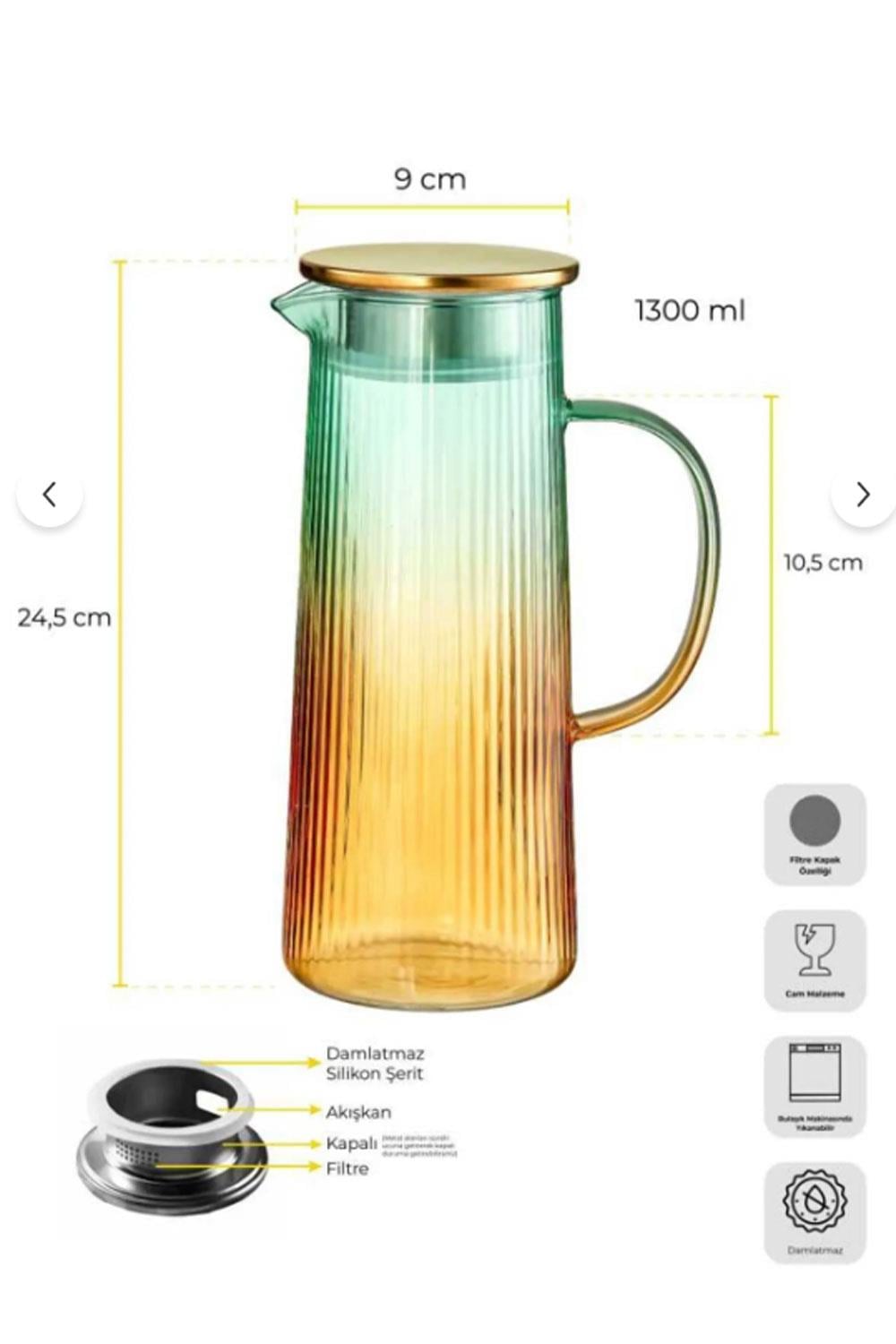 Perotti Pina Renk Dansı Filtre Kapaklı Color Sürahi 1300ml
