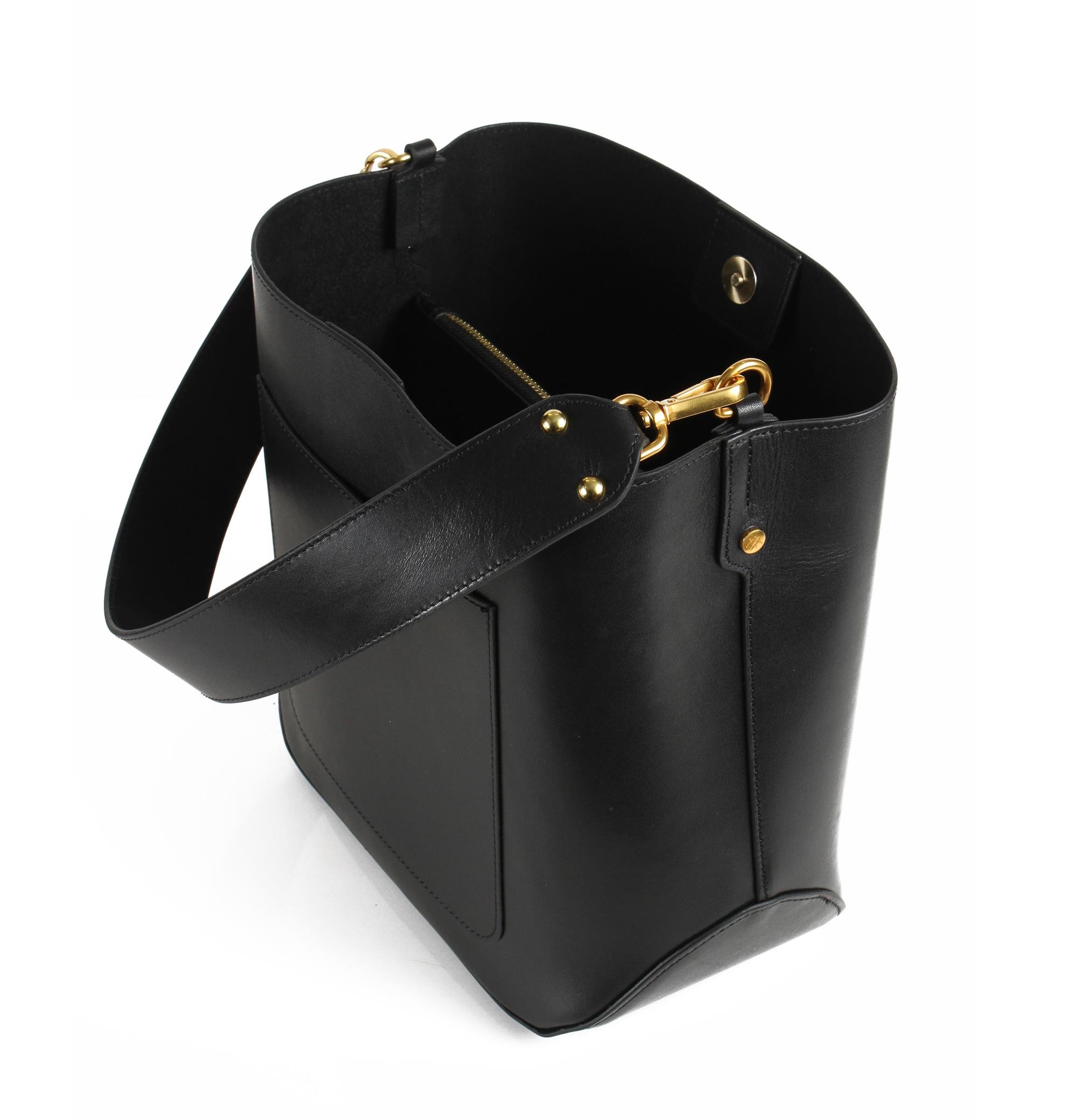 ÇİFT ASKILI DERİ BUCKET ÇANTA SİYAH