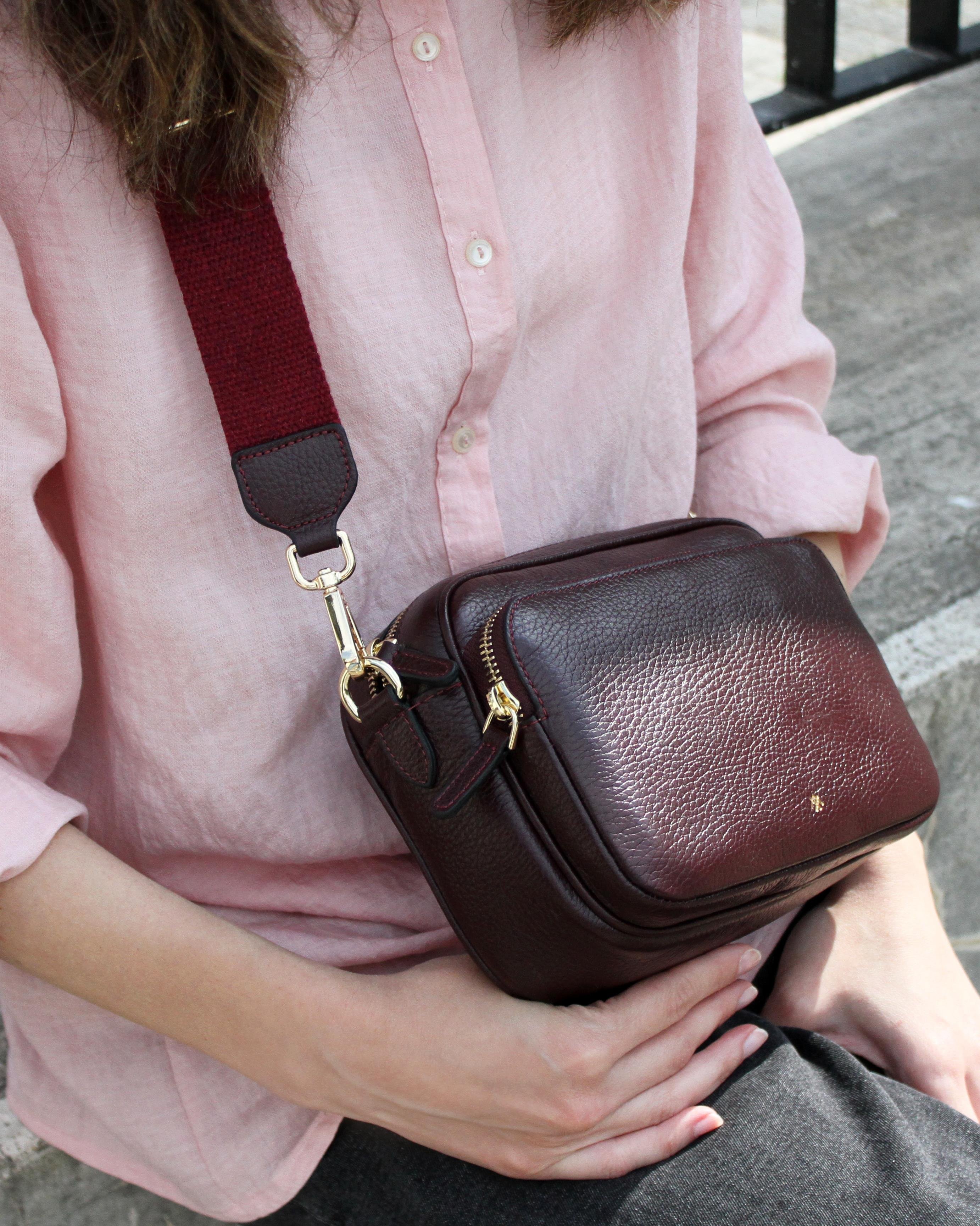 KANVAS ASKILI DERİ CROSSBODY ÇANTA BORDO