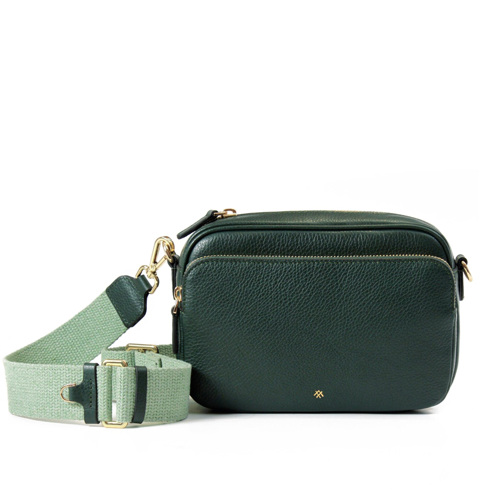 KANVAS ASKILI DERİ CROSSBODY ÇANTA ÇAM YEŞİLİ