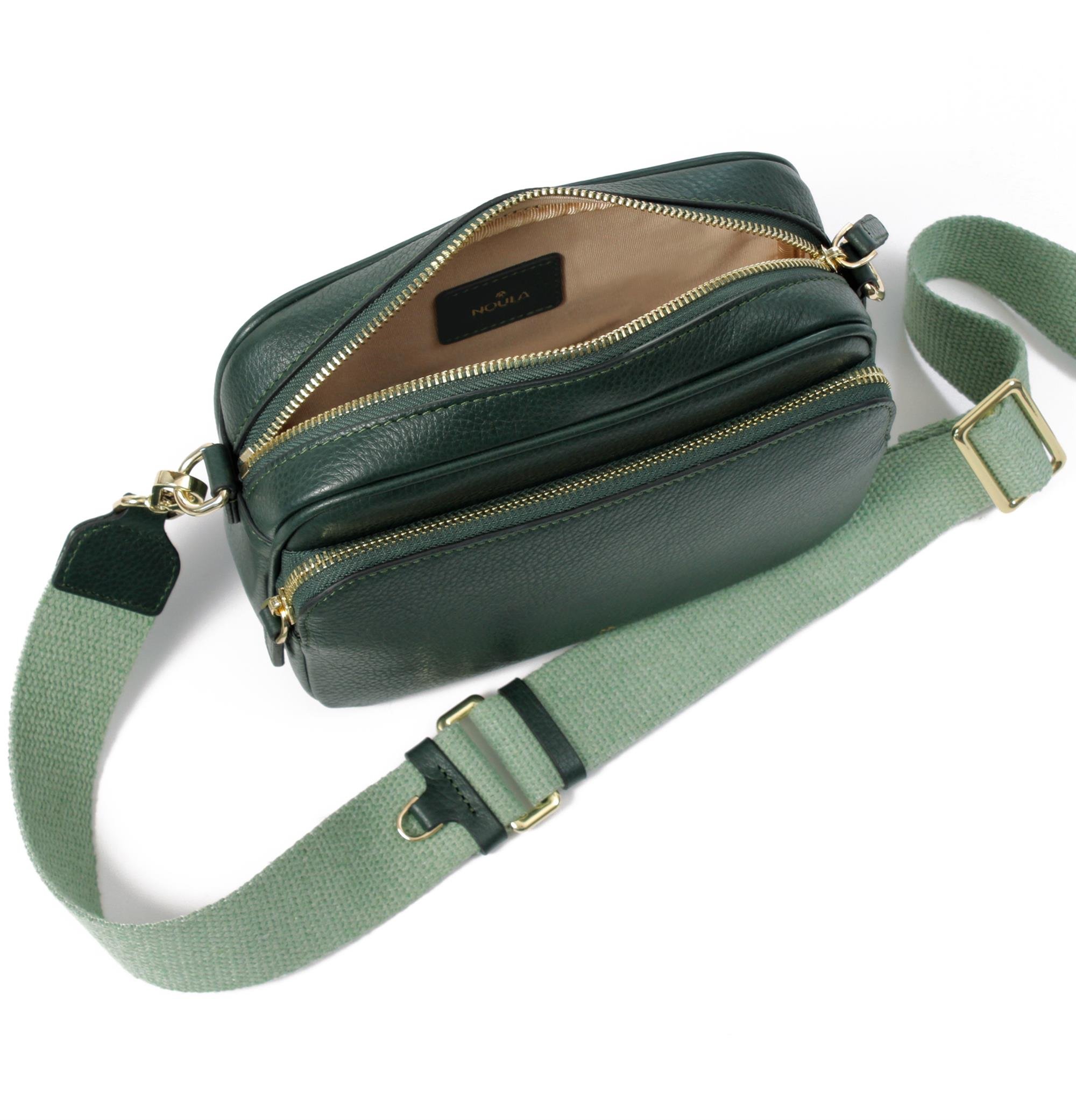 KANVAS ASKILI DERİ CROSSBODY ÇANTA ÇAM YEŞİLİ
