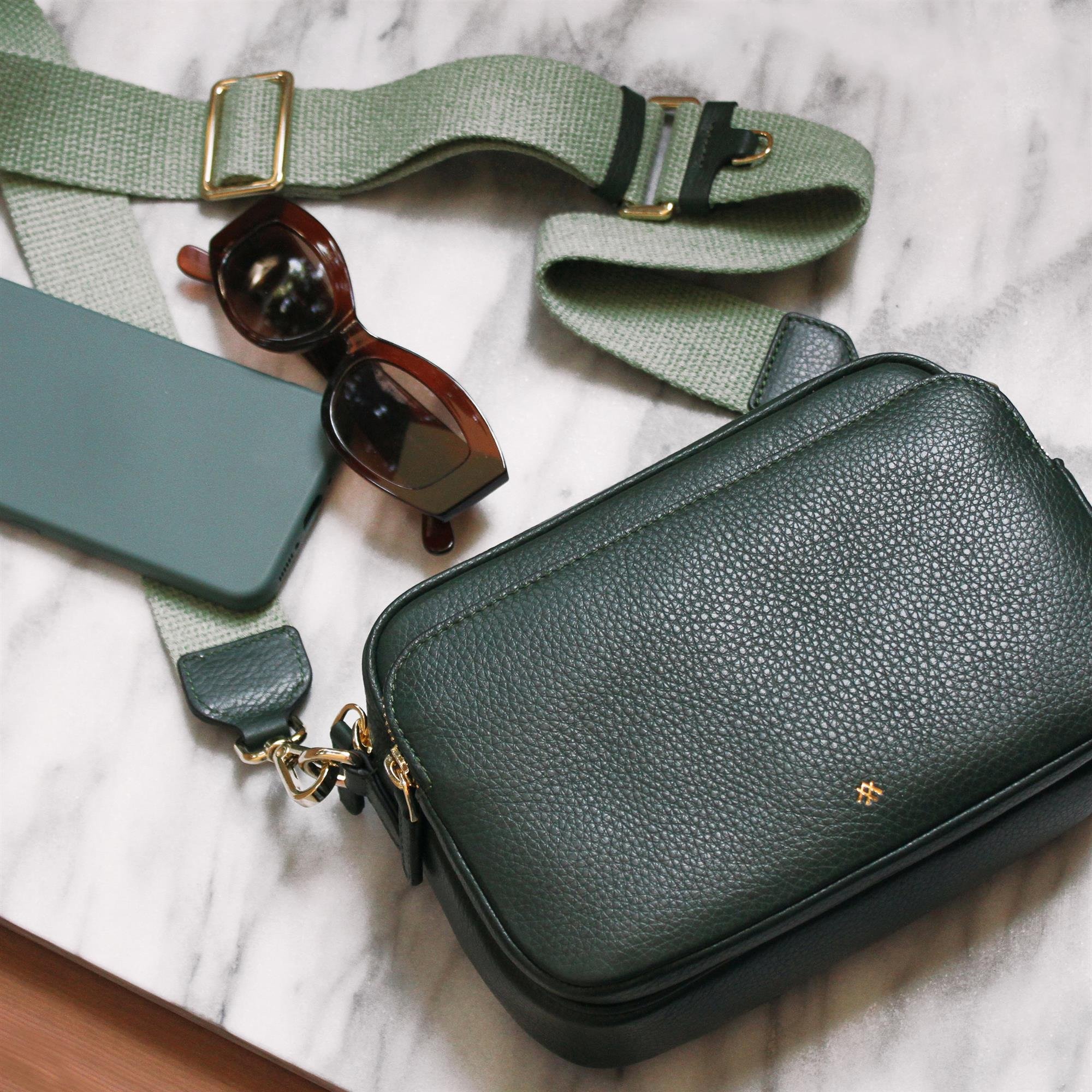 KANVAS ASKILI DERİ CROSSBODY ÇANTA ÇAM YEŞİLİ