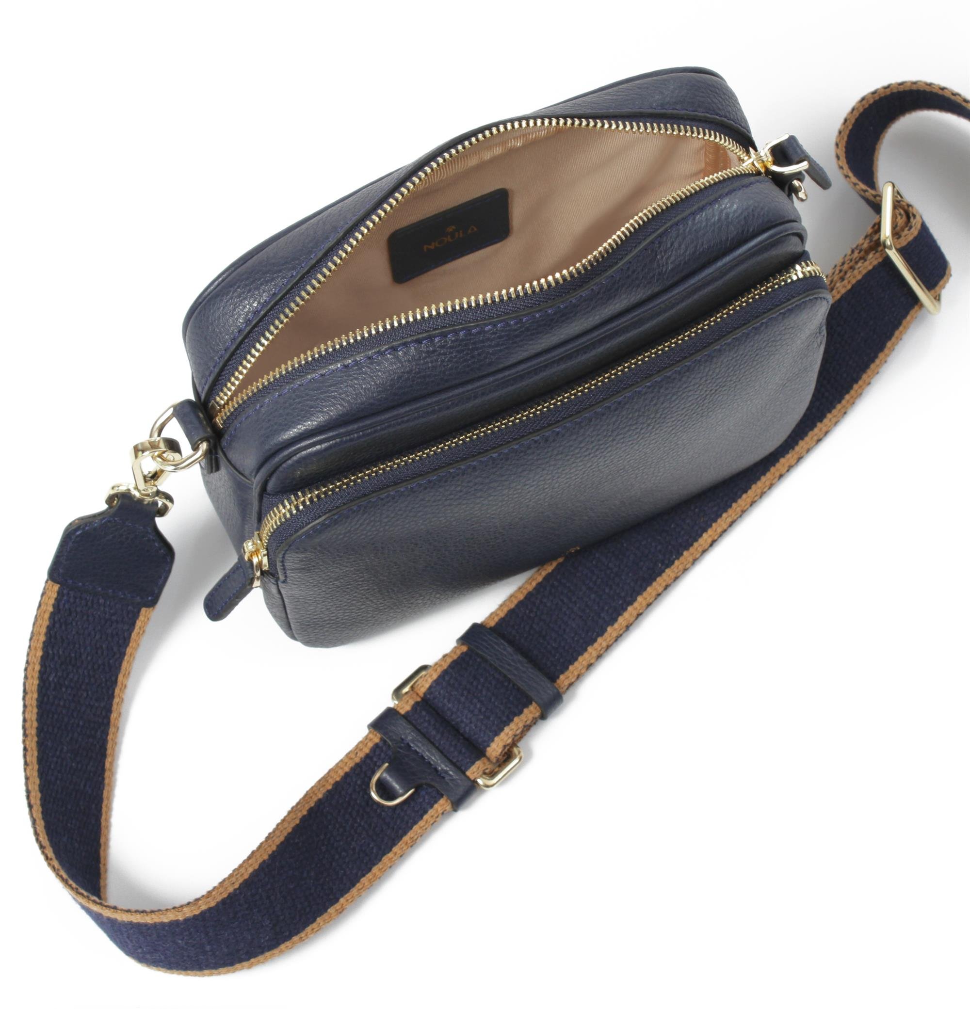 KANVAS ASKILI DERİ CROSSBODY ÇANTA LACİVERT