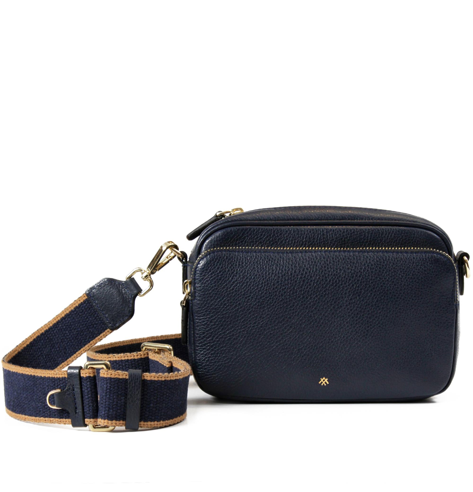 KANVAS ASKILI DERİ CROSSBODY ÇANTA LACİVERT