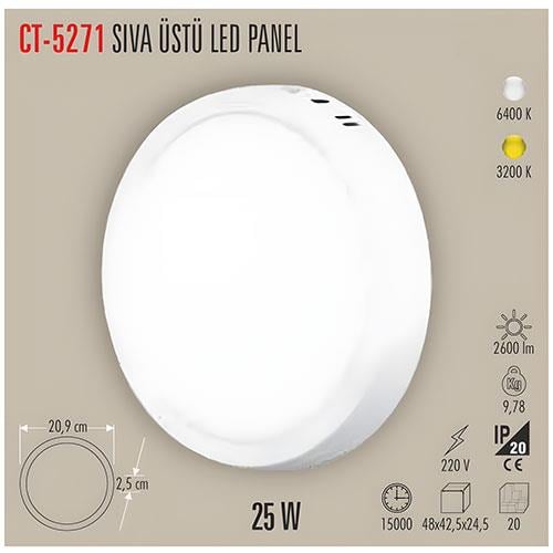 25w Sıva Üstü Led Armatür Beyaz (CT-5271)(Yuvarlak)