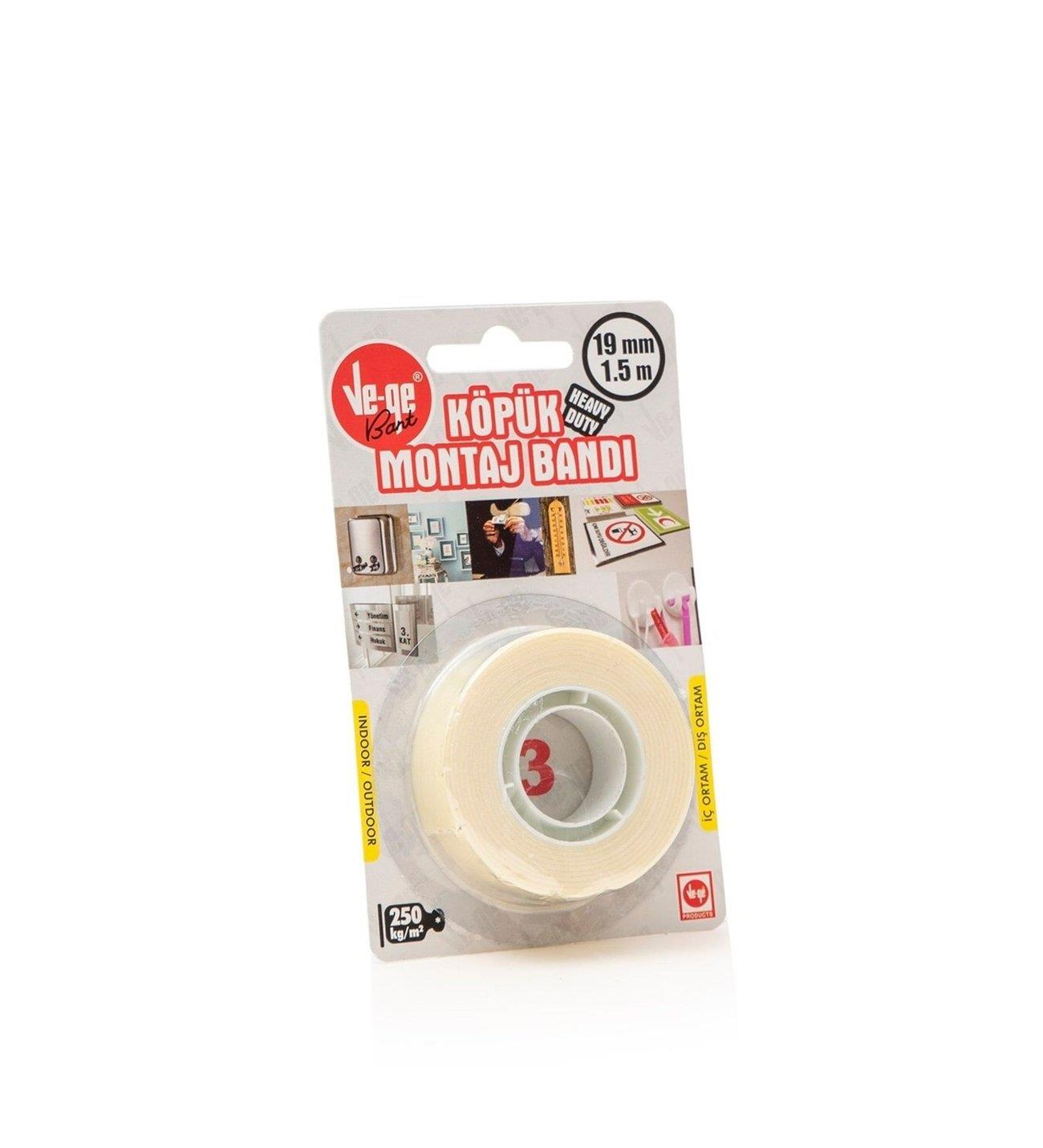 Vege Köpük Montaj Bandı 19mm x 1,5m, No:3 (250kg/m²)