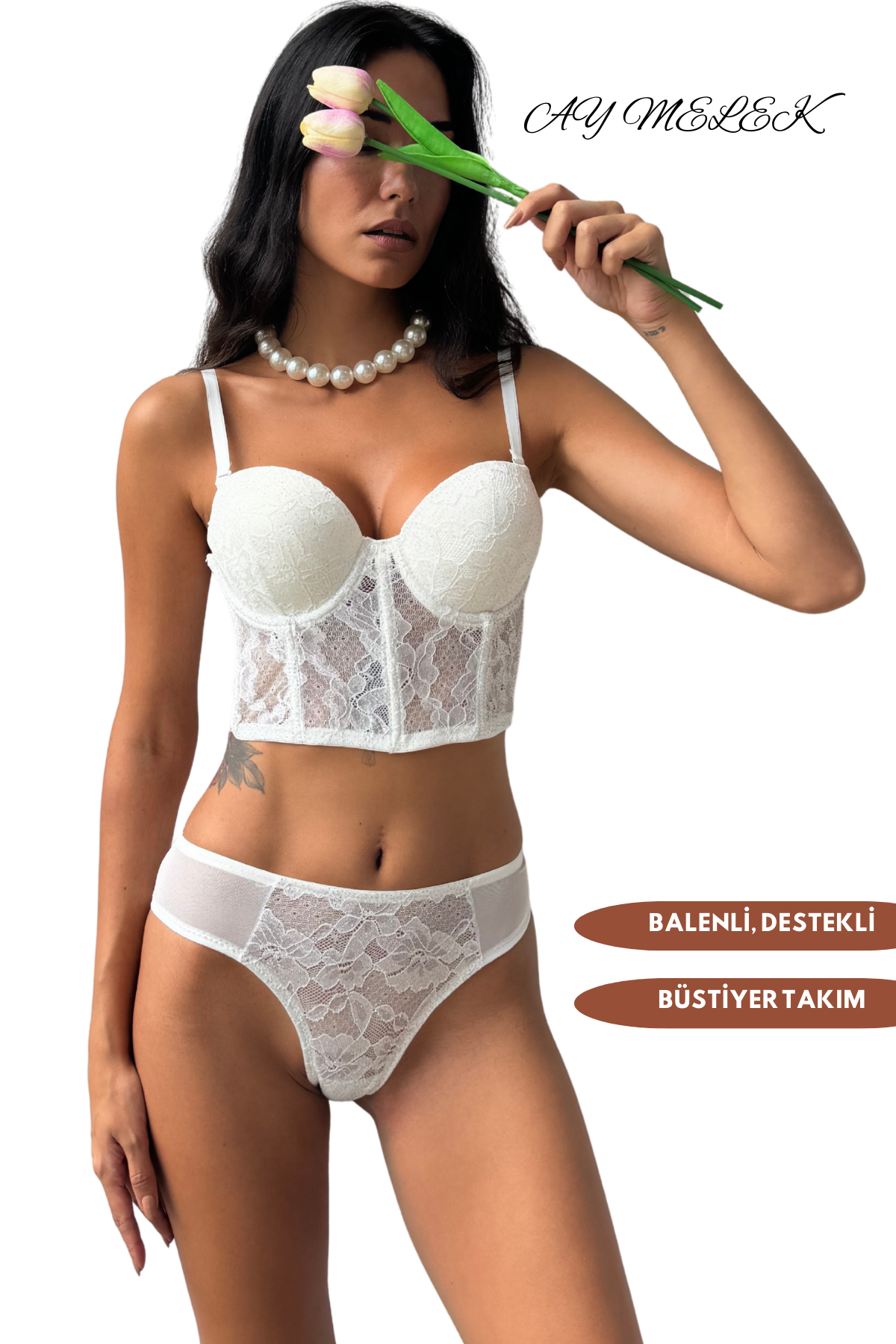  Destekli Simli Bustiyer Takım B Kap Balenli Transparan Tasarım