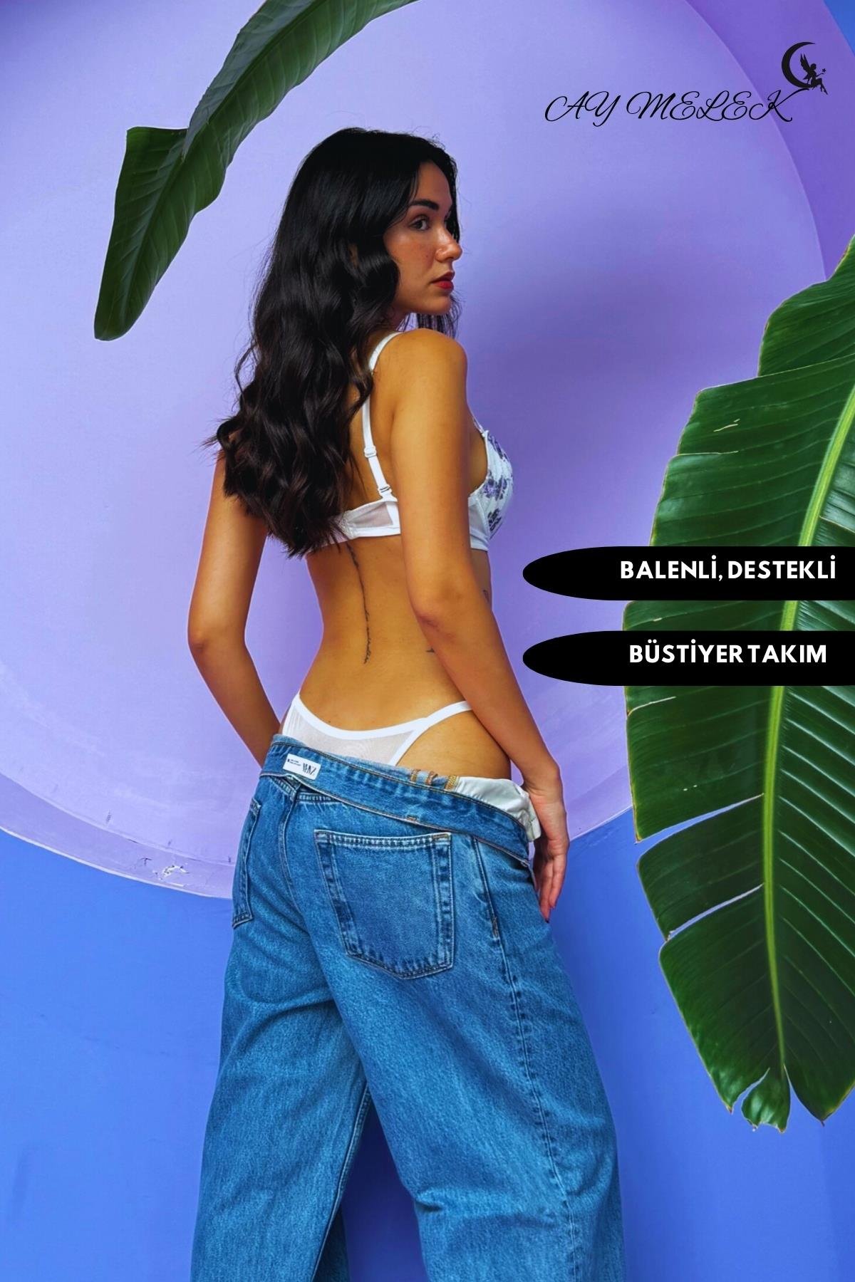  Destekli Simli Sütyen Takım B-Cap Balenli Çiçekli Tasarım