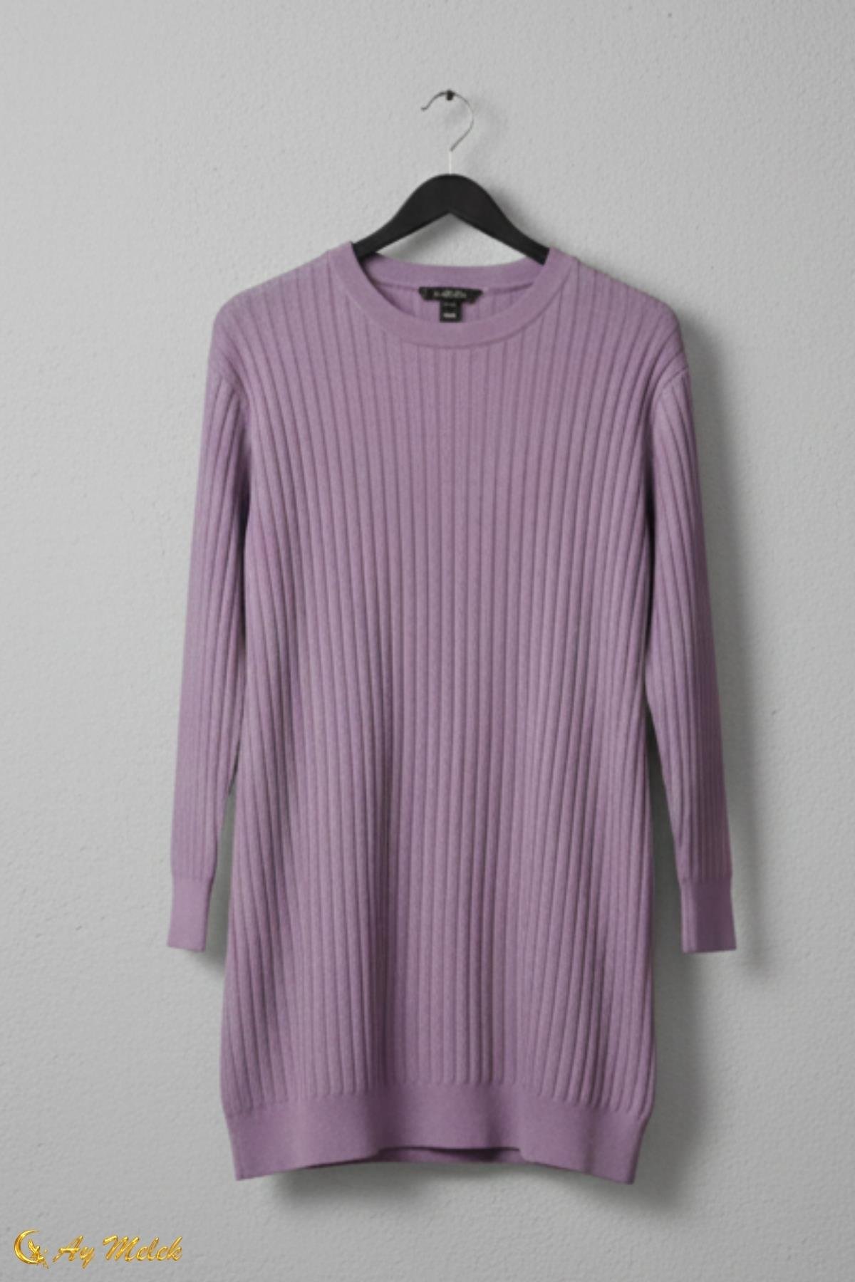  Kadın Triko Kazak Uzun Bisiklet Yaka Düz Tunik