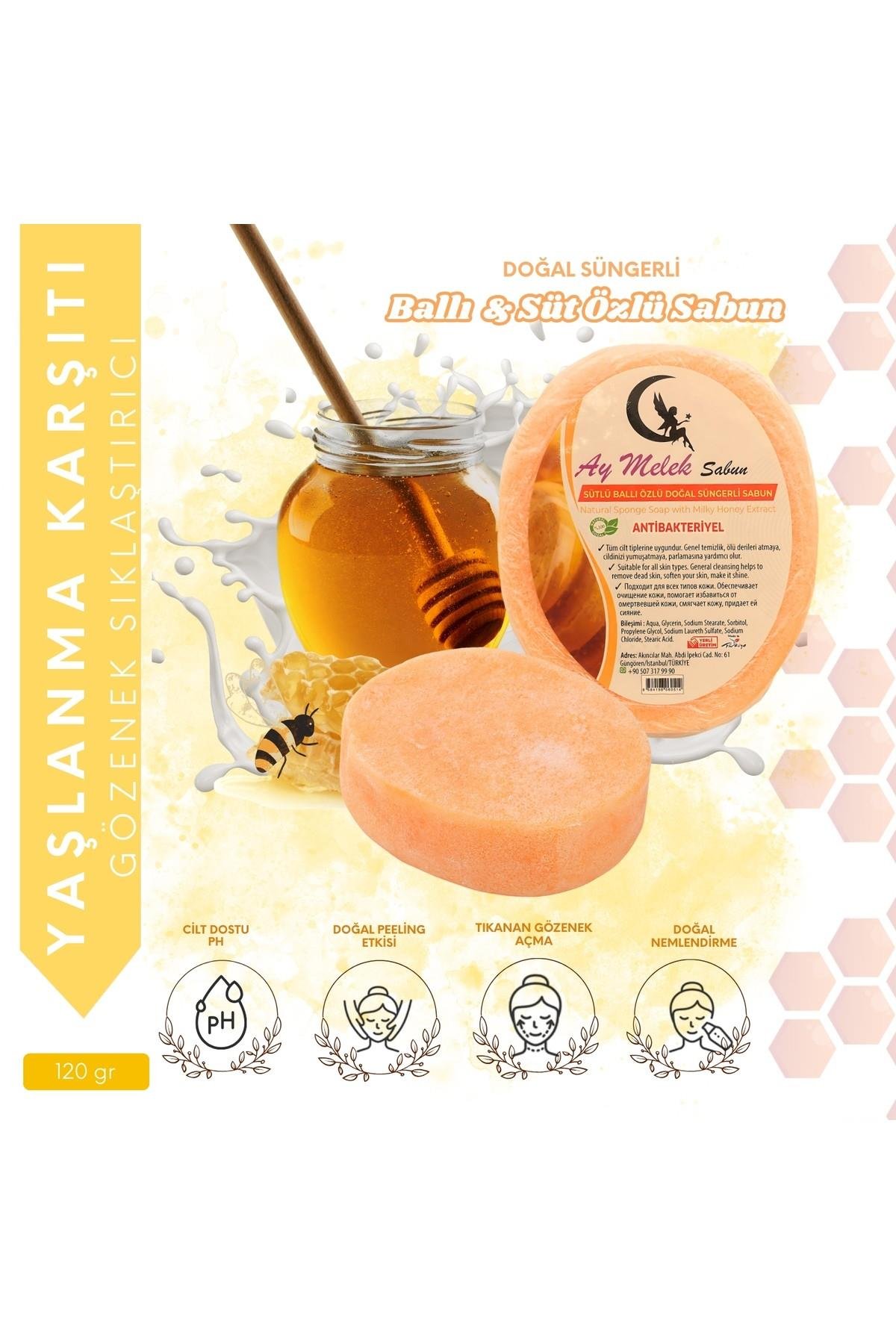 Ballı Sütlü Özlü Süngerli Doğal Güzellik Sabunu Cilt Kırışıklık Önleyici Etkili