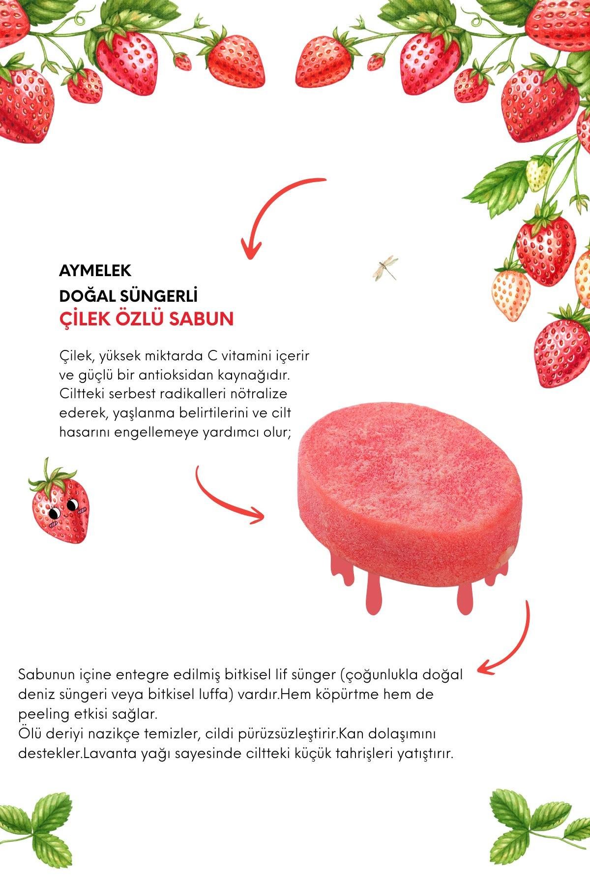 Çilek Özlü Süngerli Doğal Güzellik Sabunu Cilt Kırışıklık Önleyici Etkili