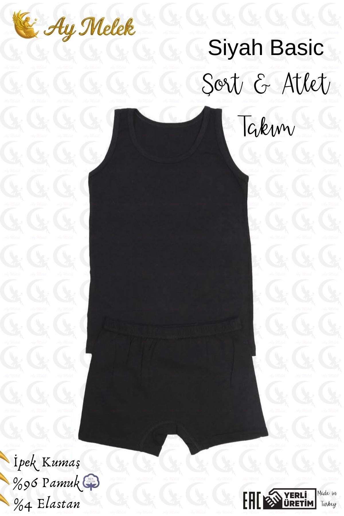 Erkek Çocuk Kalın Askılı Şortlu Takım Organik Pamuklu Oval Yaka Atlet