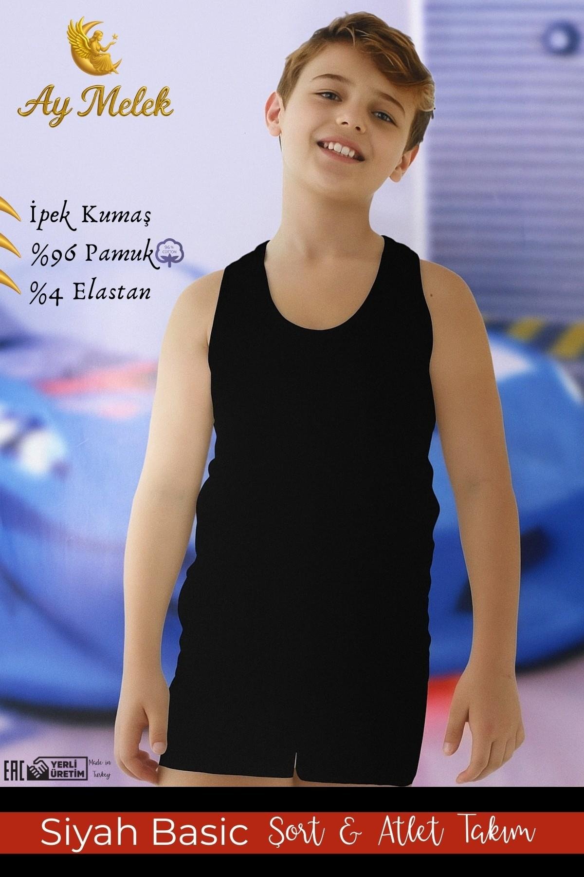 Erkek Çocuk Kalın Askılı Şortlu Takım Organik Pamuklu Oval Yaka Atlet