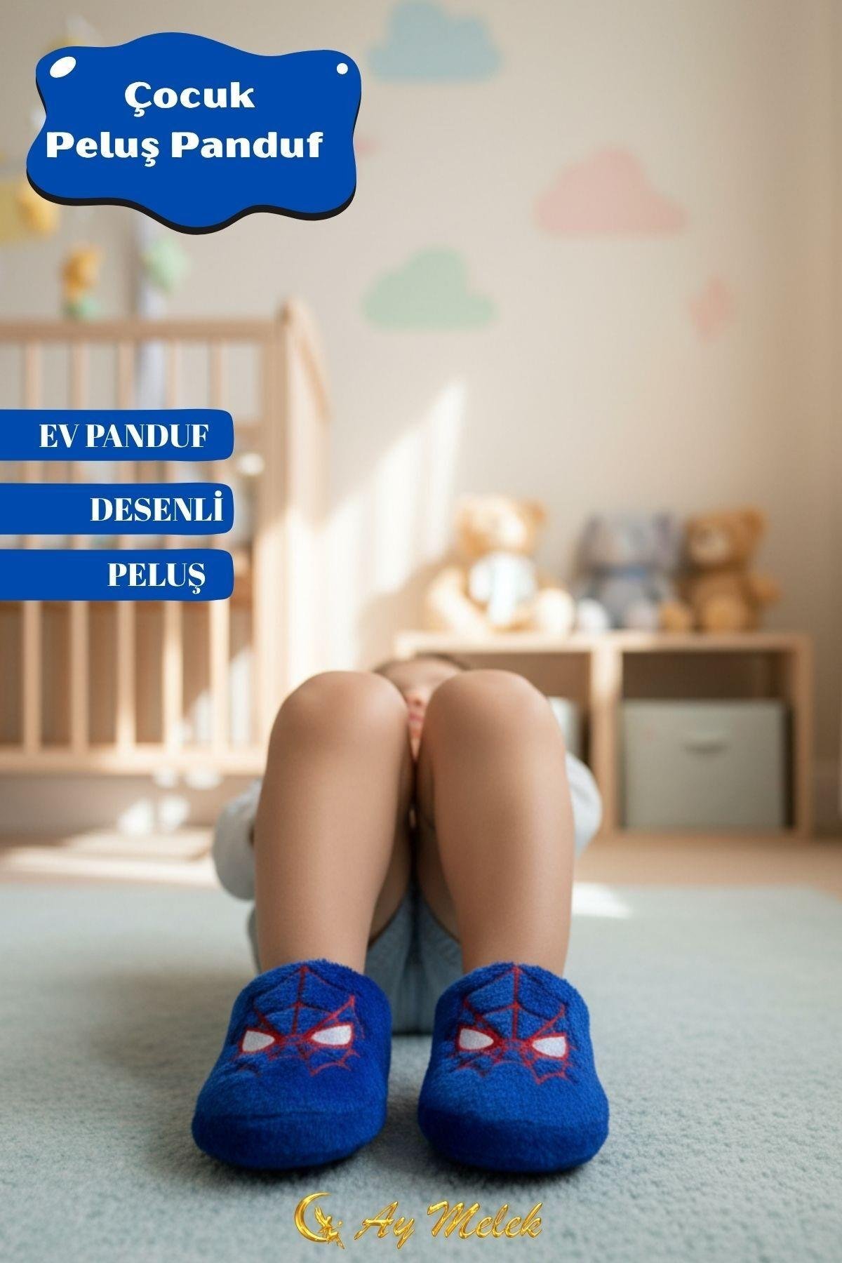 Erkek Çocuk Panduf Ev Patiği Astarlı Figürlü Ev Kreş Ayakkabısı