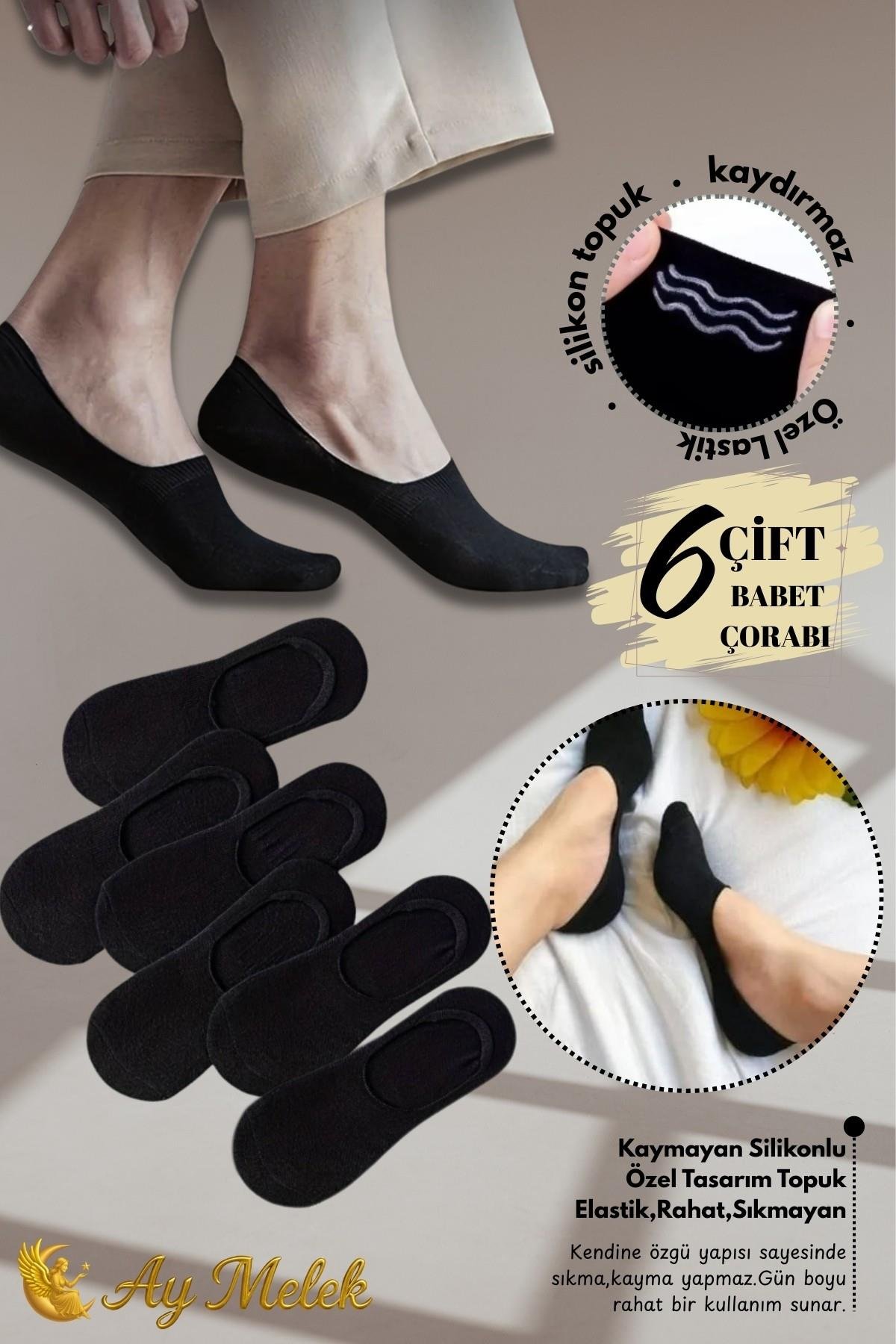 Erkek Çorap (6 Çift) Silikon Topuk Kaymayan Burun Dikişsiz Kaliteli Babet Çorap