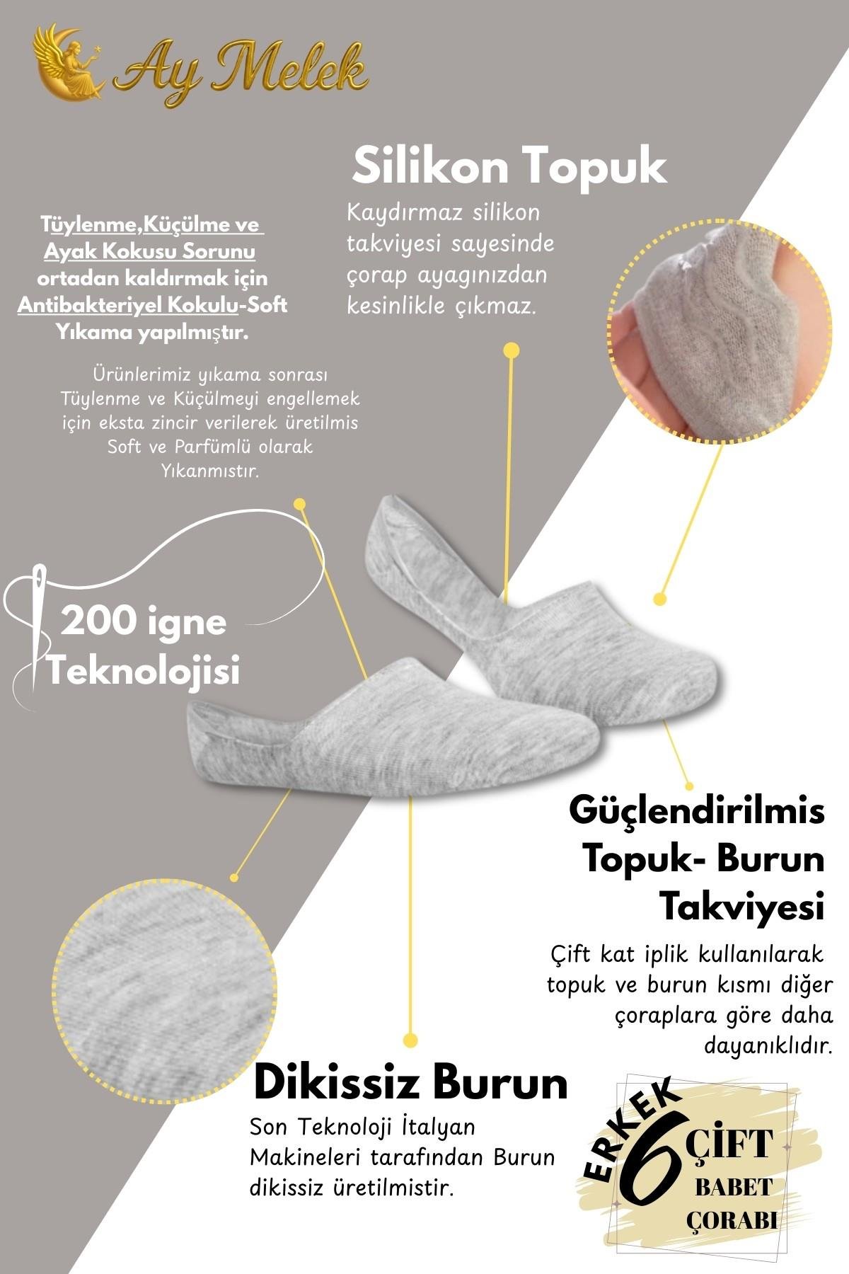 Erkek Çorap (6 Çift) Silikon Topuk Kaymayan Burun Dikişsiz Kaliteli Babet Çorap