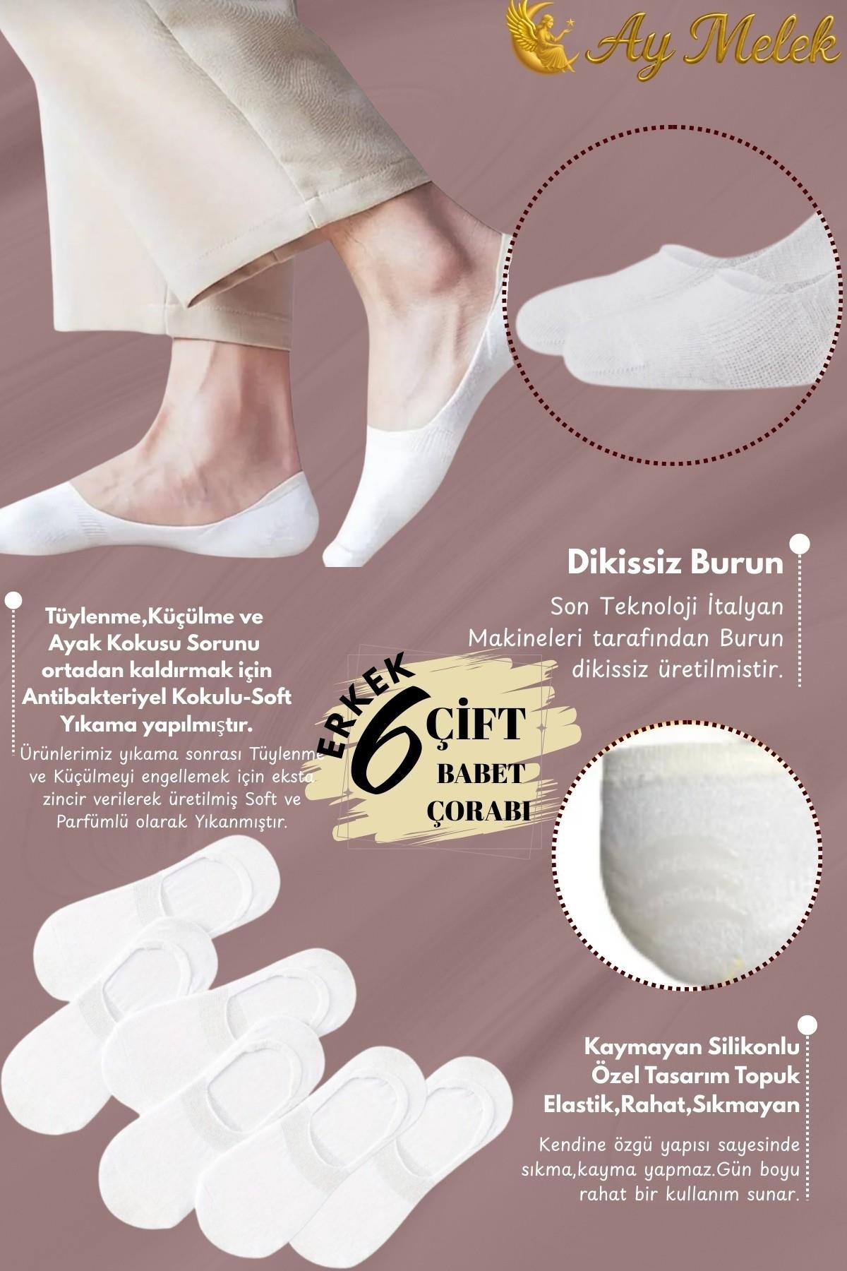 Erkek Çorap (6 Çift) Silikon Topuk Kaymayan Burun Dikişsiz Kaliteli Babet Çorap