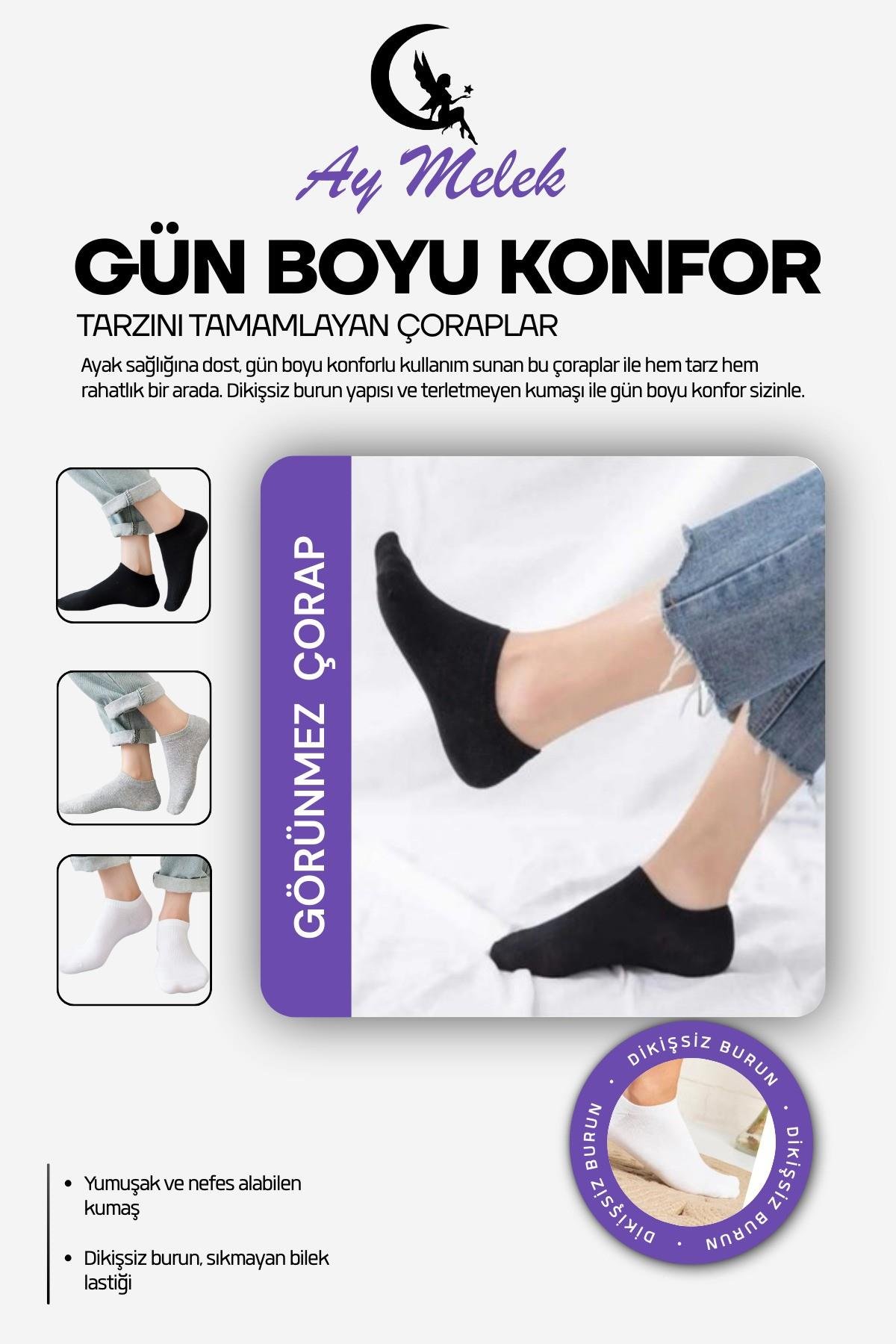 Erkek Kısa Çorap 6 Çift Pamuklu Penye Likralı Sneakers Görünmez Çorap