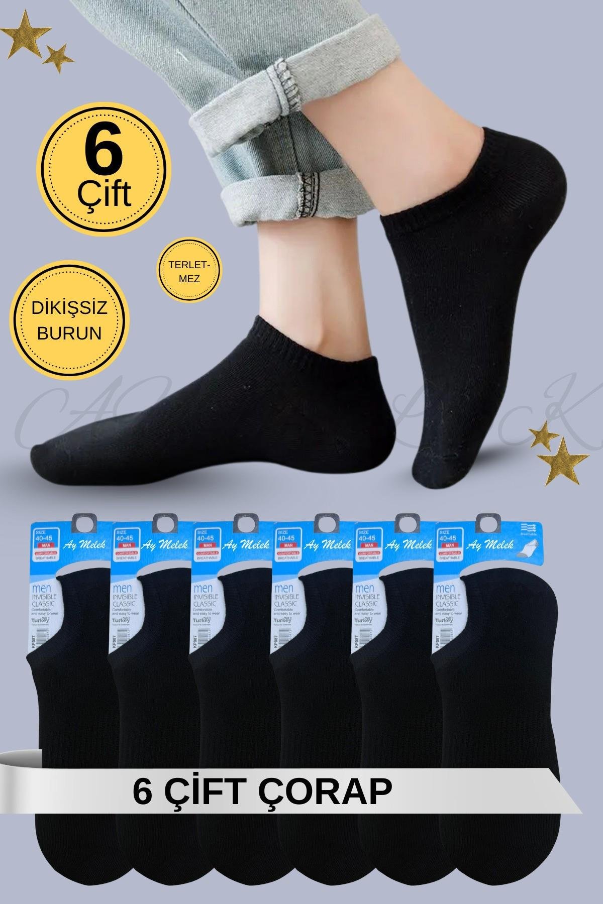 Erkek Kısa Çorap 6 Çift Pamuklu Penye Likralı Sneakers Görünmez Çorap