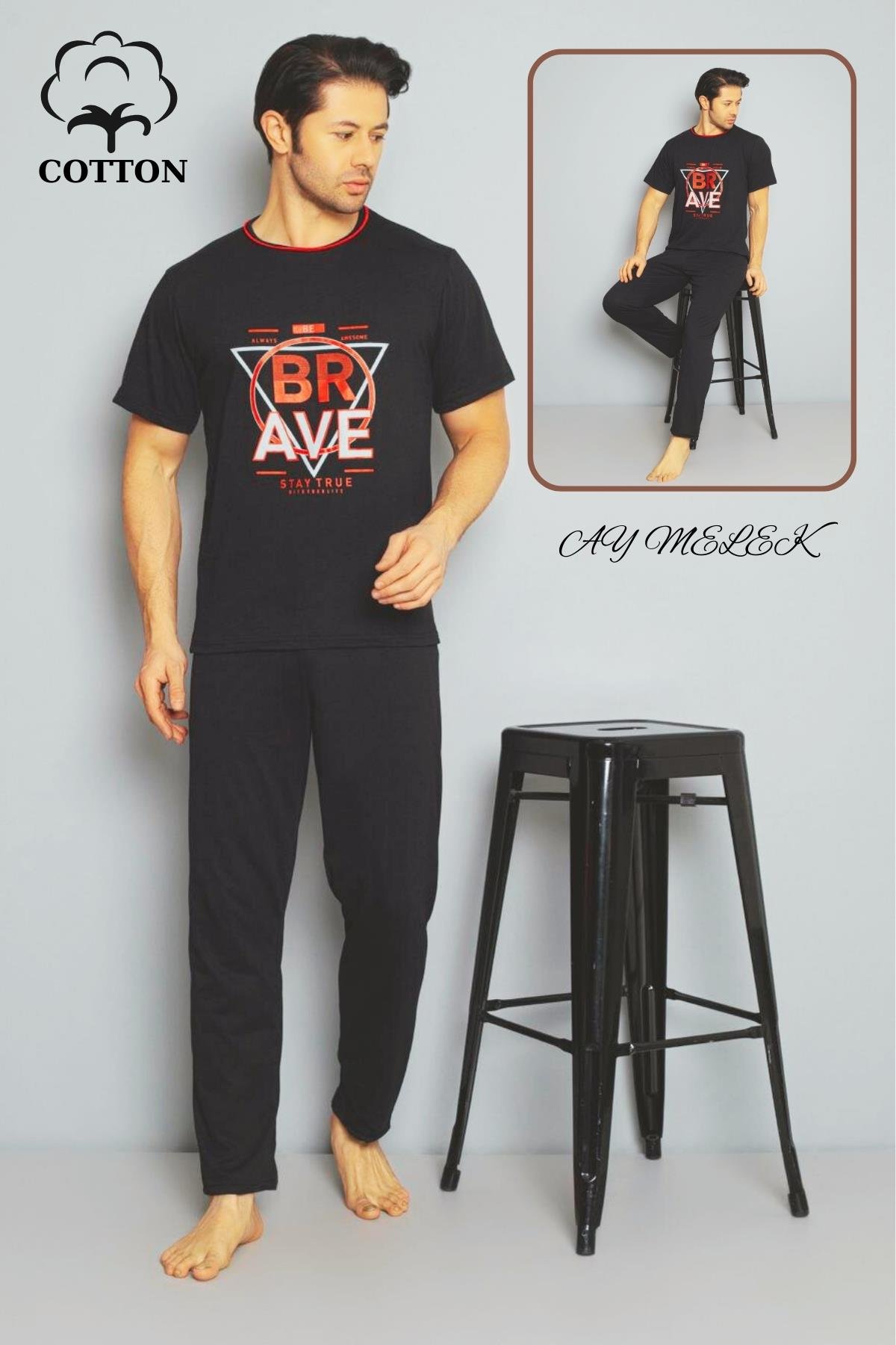 Erkek Pamuklu Pijama Takımı Cotton Gömlek ve Pijama Seti