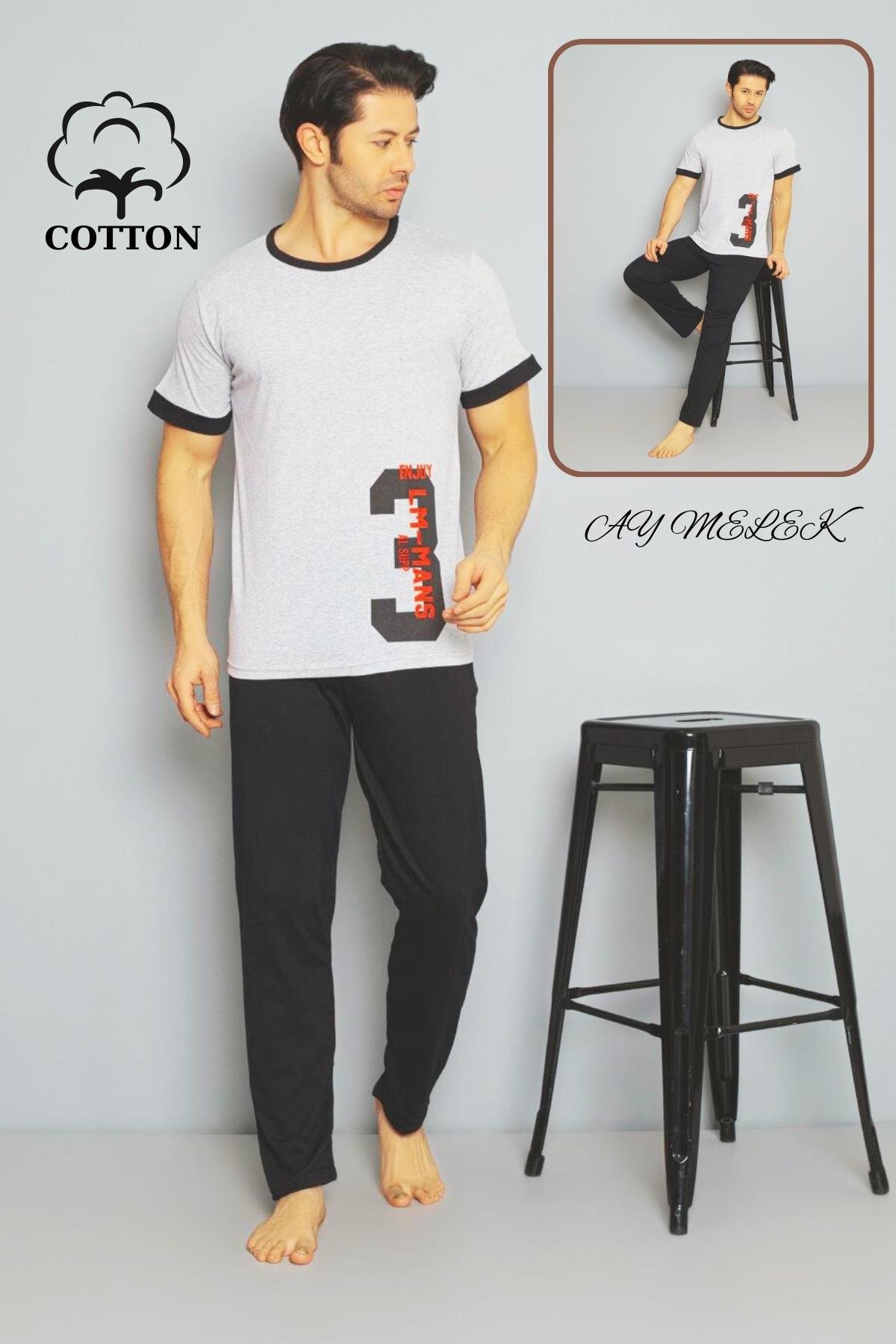 Erkek Pamuklu Pijama Takımı Cotton Gömlek ve Pijama Seti