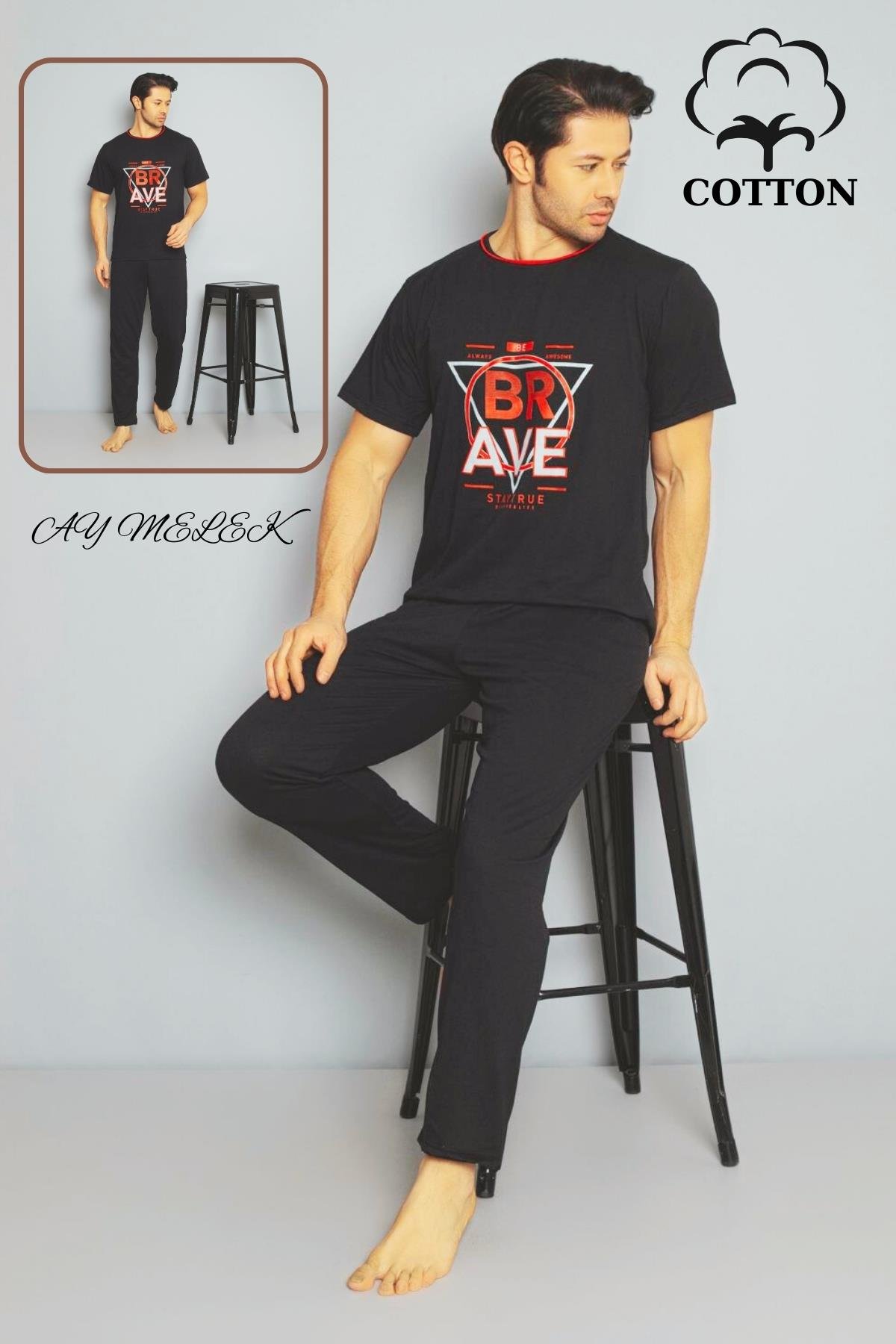 Erkek Pamuklu Pijama Takımı Cotton Gömlek ve Pijama Seti