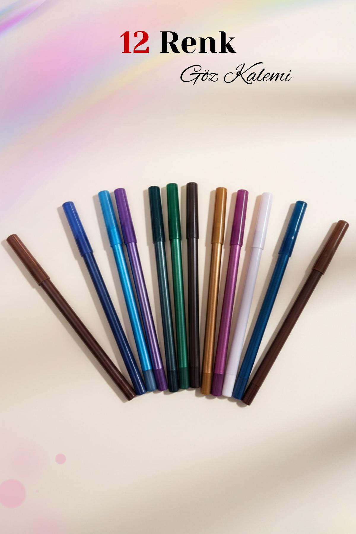 Kadın 12`li Renkli Akmaz Yağlı Göz Kalemi Seti