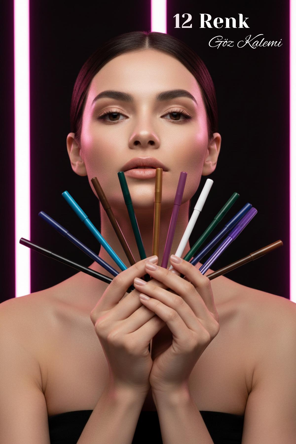 Kadın 12`li Renkli Akmaz Yağlı Göz Kalemi Seti