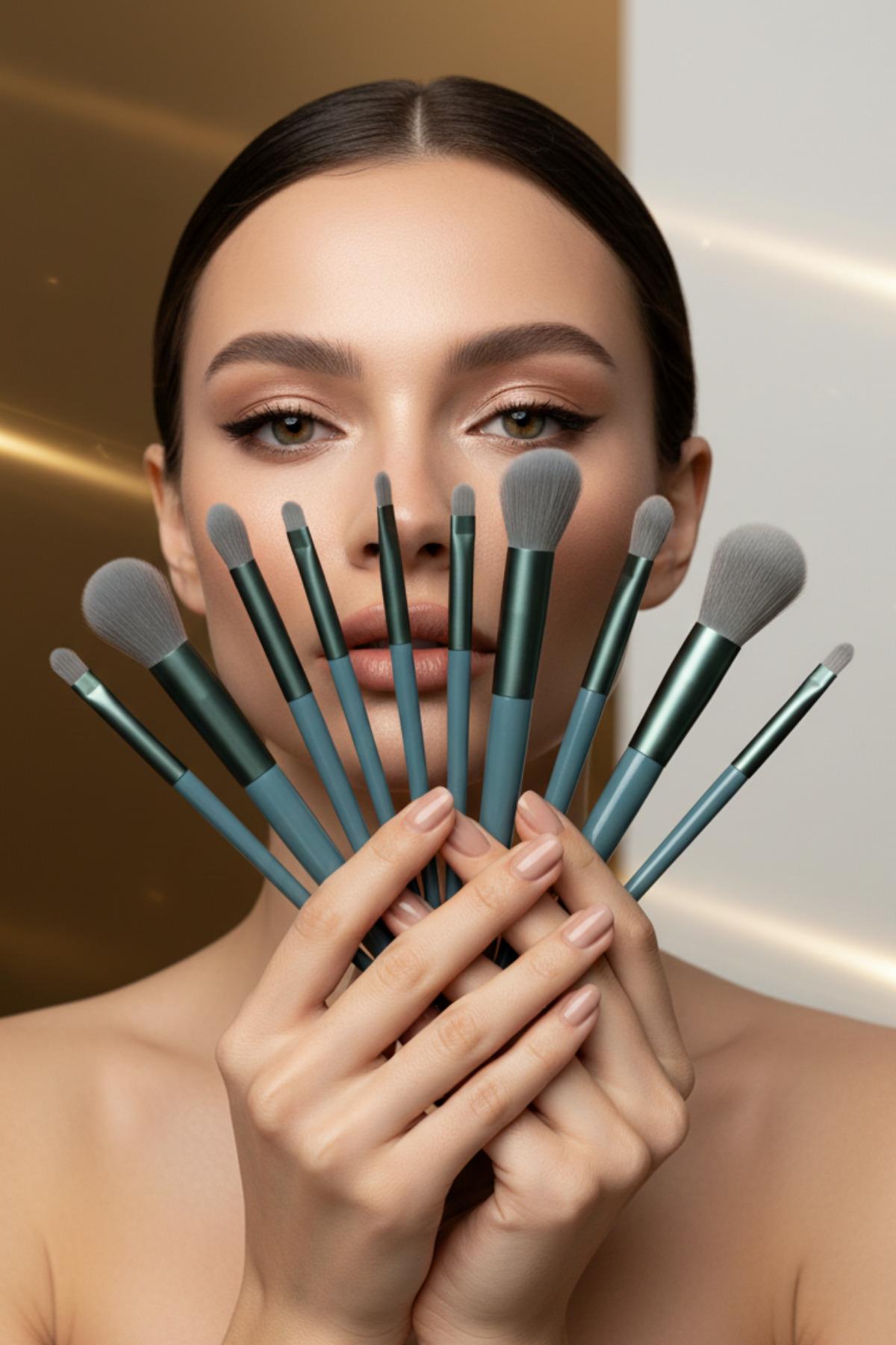 Kadın 13'lü Makyaj Fırça Seti Keseli Seyahat Fırça Seti