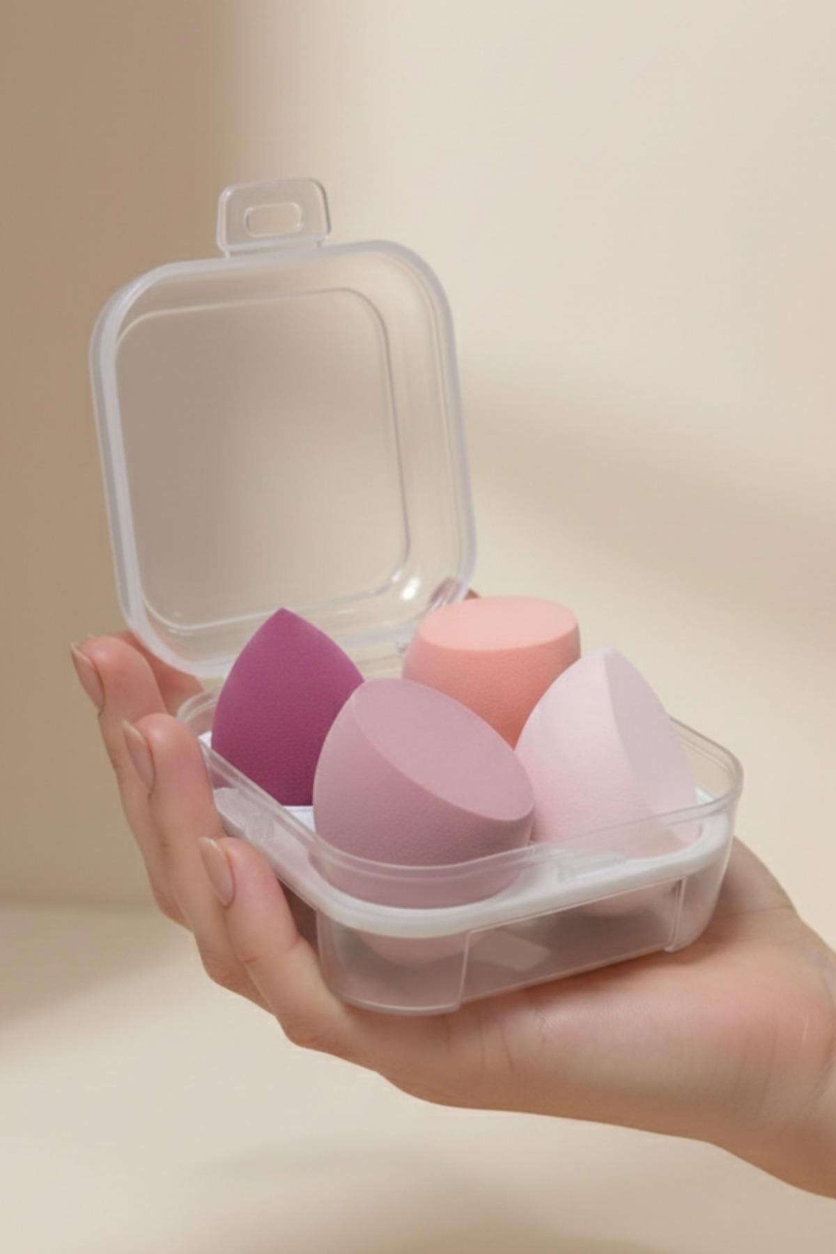 Kadın 4'lü Pembe Tonları Kutulu Standlı Makyaj Süngeri Seti